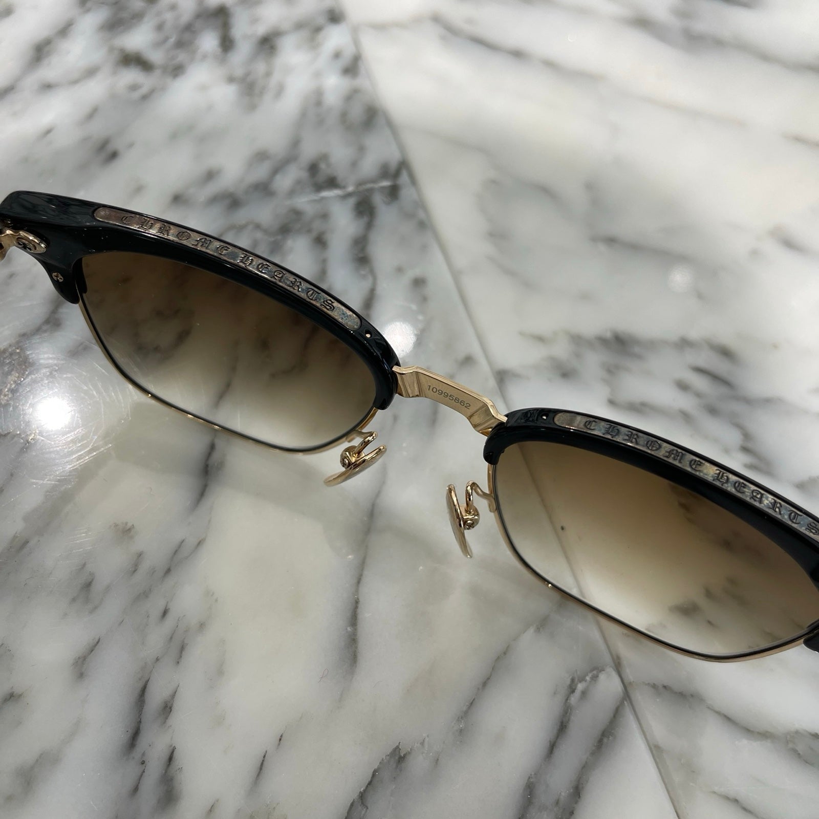 CHROME HEARTS BONENNOISSEUR II Temple CH Cross Half Rim Sunglasses Size 53□19-150 クロムハーツ ボネノワスール テンプルCHクロス ハーフリム サングラス サイズ53□19-150