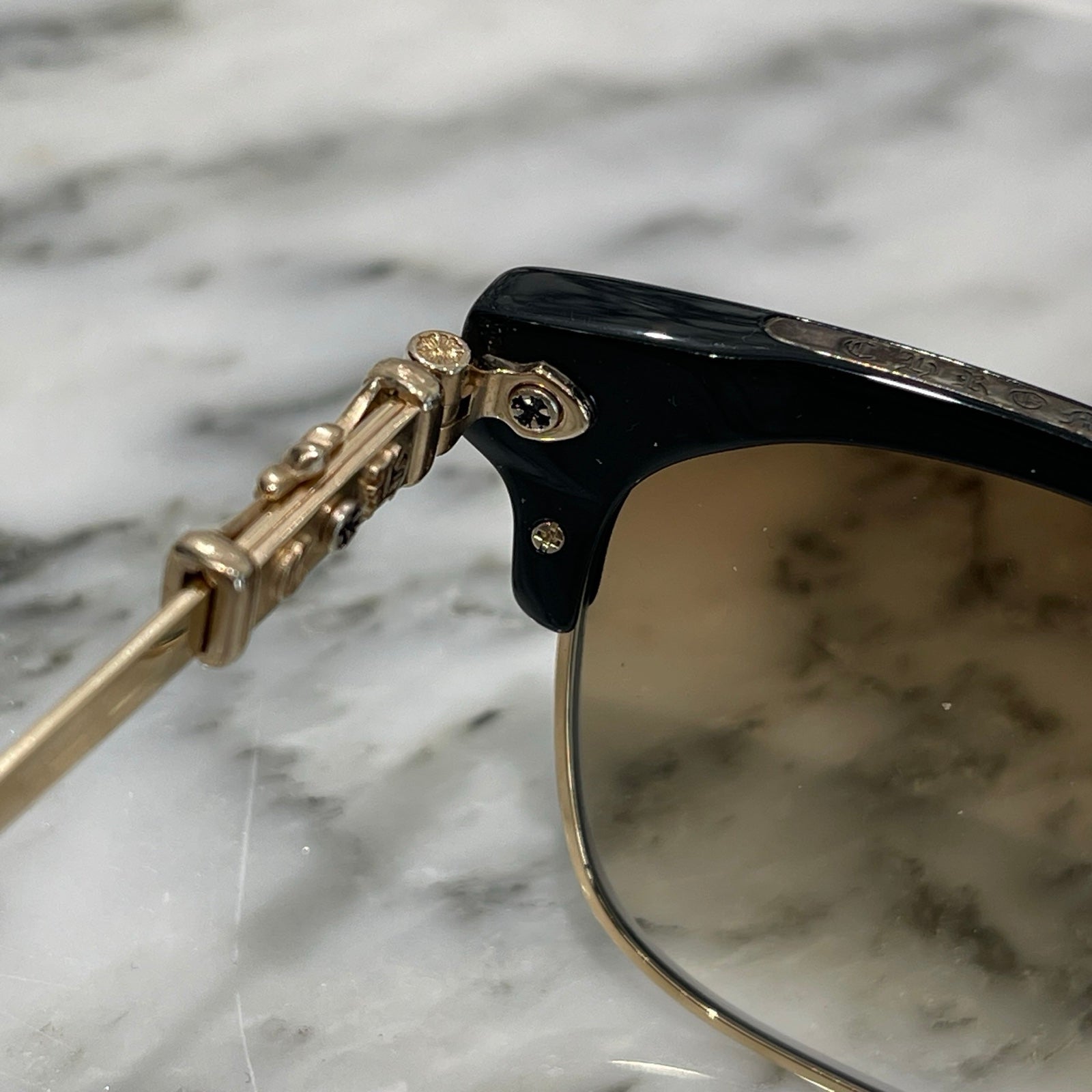 CHROME HEARTS BONENNOISSEUR II Temple CH Cross Half Rim Sunglasses Size 53□19-150 クロムハーツ ボネノワスール テンプルCHクロス ハーフリム サングラス サイズ53□19-150