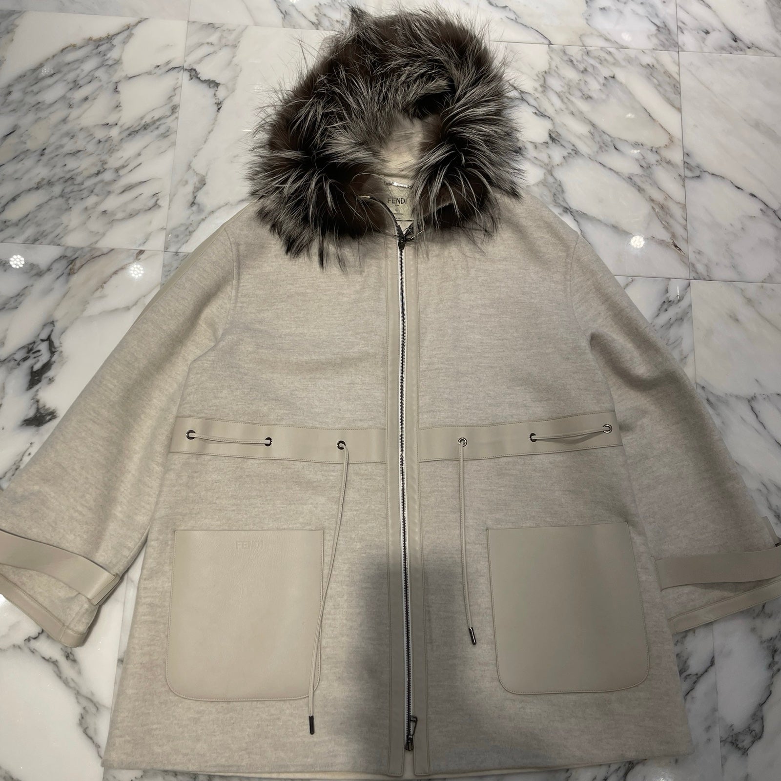 FENDI Fox Fur Cashmere Long Coat FF9208 SW18 Size 46 フェンディ フォックスファーカシミアロングコート サイズ46