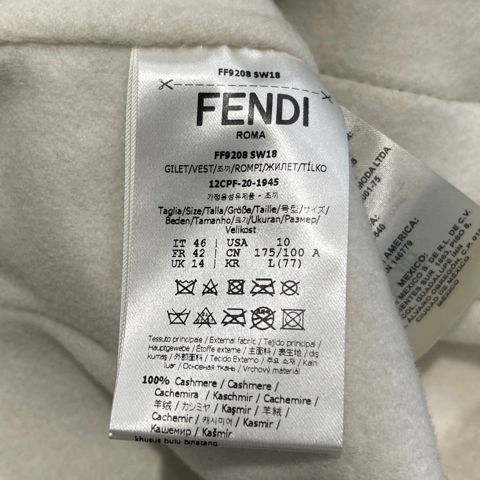 FENDI Fox Fur Cashmere Long Coat FF9208 SW18 Size 46 フェンディ フォックスファーカシミアロングコート サイズ46