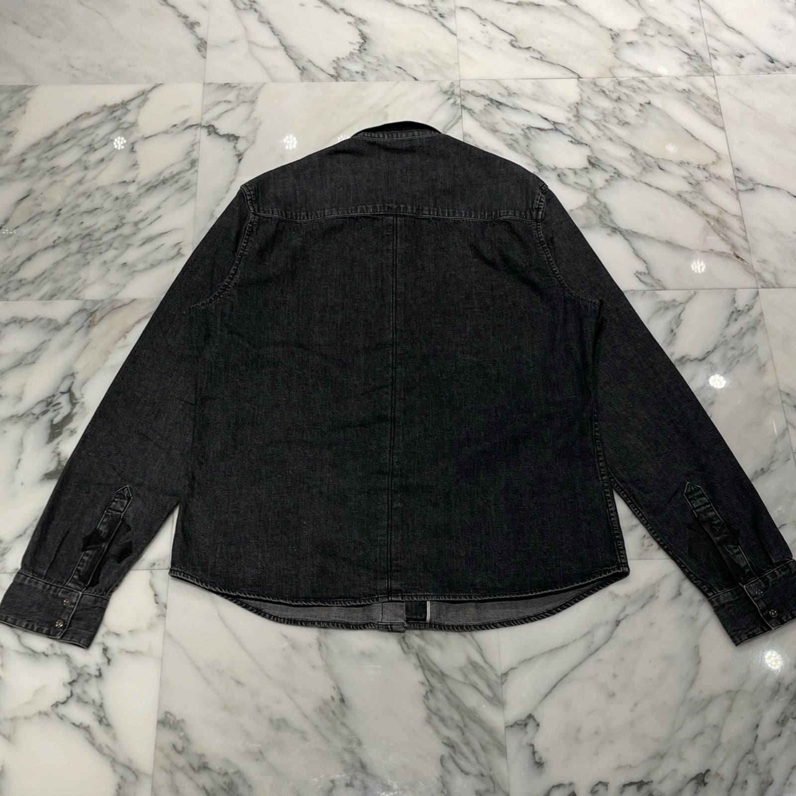 CHROME HEARTS YNOT Leather Cross Patch Denim Shirts Size L クロムハーツ ワイノット レザークロスパッチ デニムシャツ サイズL