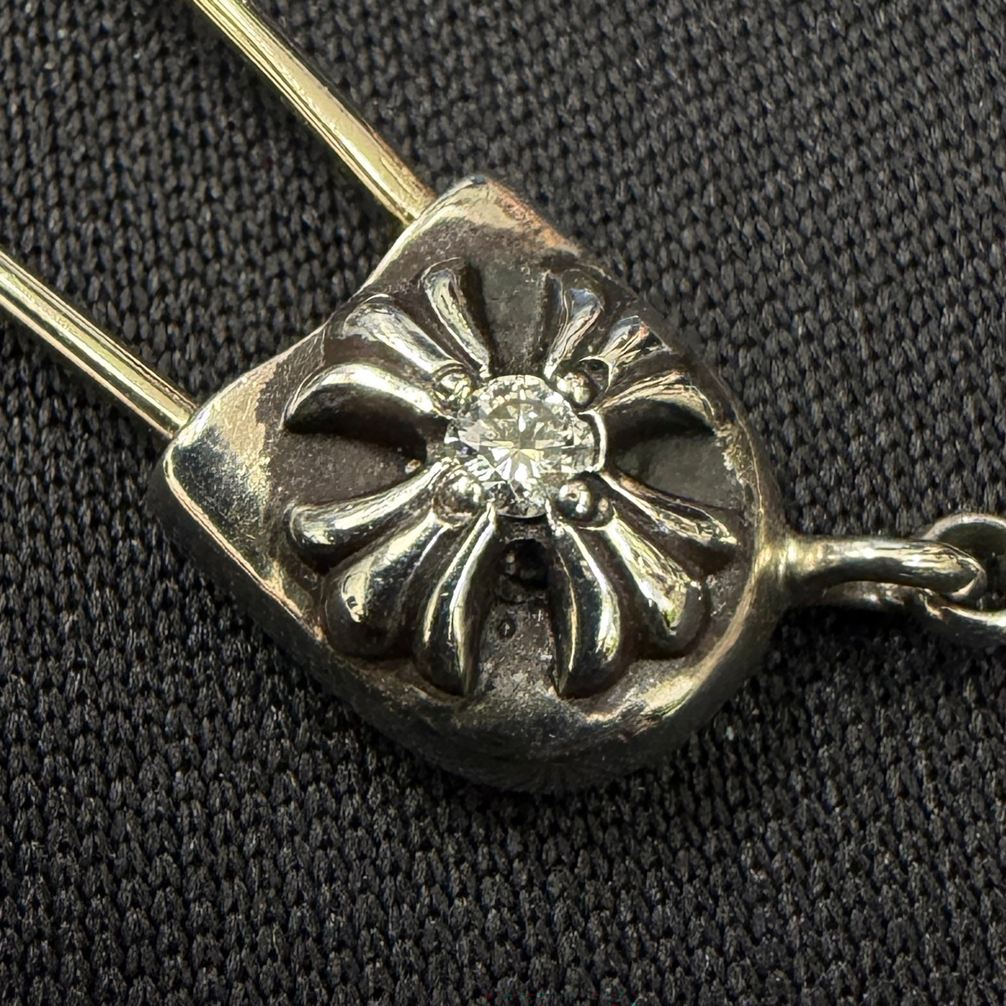 CHROME HEARTS Safety Pin Pendant Top 1 Diamond Roll Chain Necklace Size 16 Inch クロムハーツ セーフティピン 1ダイヤモンド ペンダントトップ ロールチェーン ネックレス サイズ16インチ