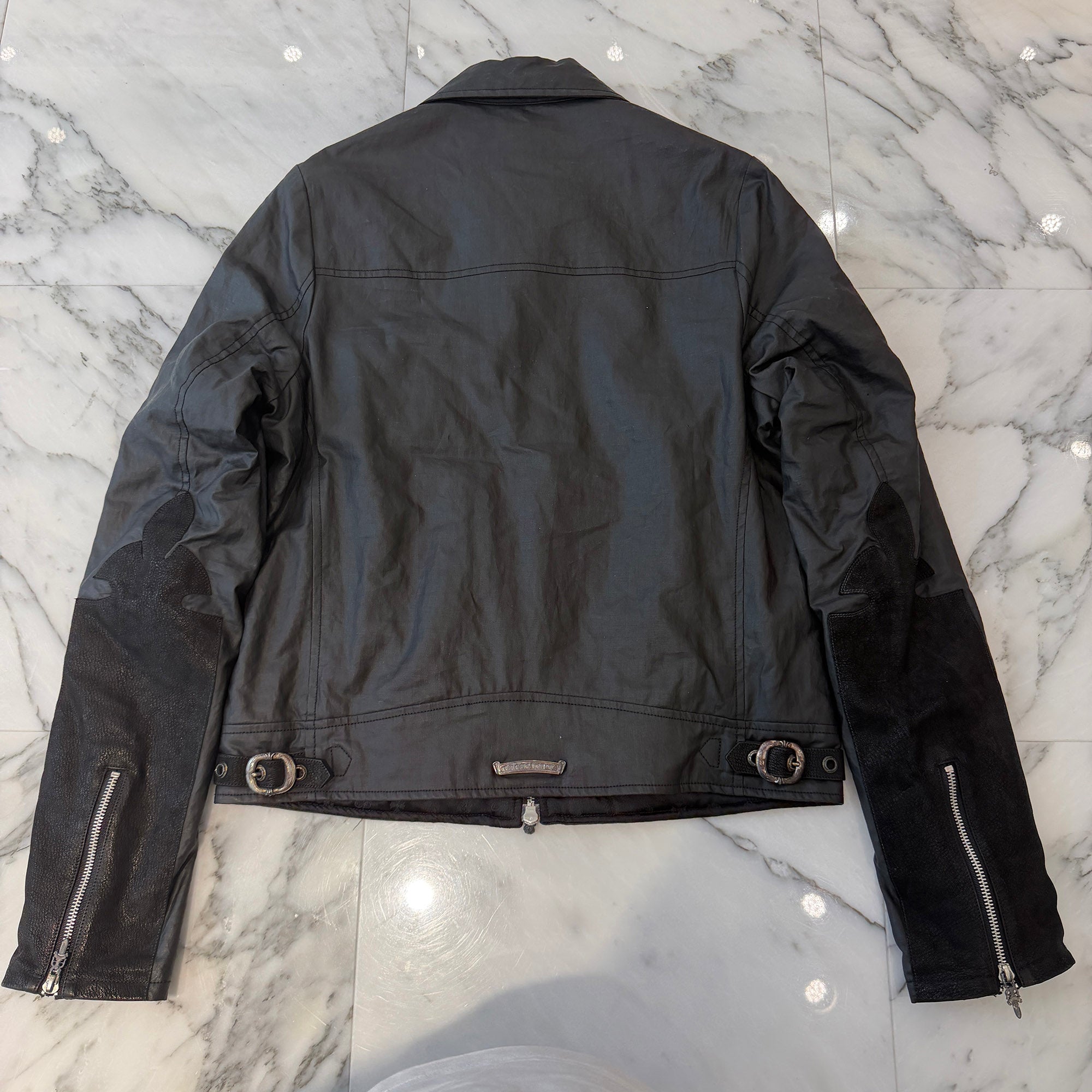 CHROME HEARTS Carmalita Flare Knee Leather Patch Zip Up Jacket Size M クロムハーツ カルマニータ フレアニー レザーパッチ ジップアップジャケット サイズM