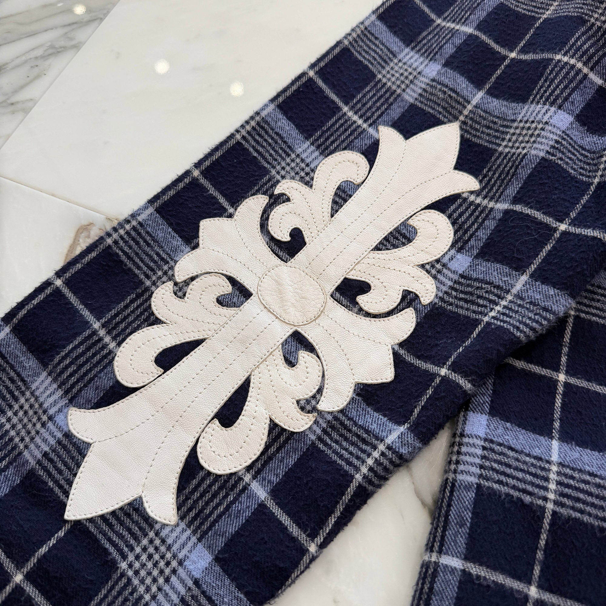 CHROME HEARTS Y NOT Floral Cross Leather Patch Loose Ends Check Shirt Size L クロムハーツ ワイノット フローラルクロスレザーパッチルーズエンド チェックシャツ サイズL