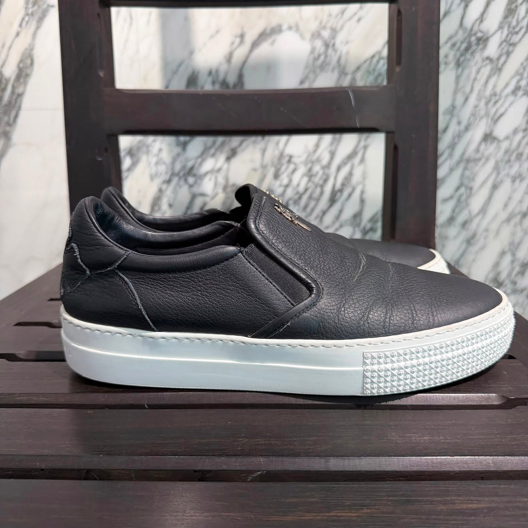 CHROME HEARTS CH Plus Leather Patch Dagger Slip On Size 41(約26.0cm 〜 26.5cm) クロムハーツ CHプラス レザーパッチ ダガー スリッポン サイズ41(約26.0cm 〜 26.5cm)