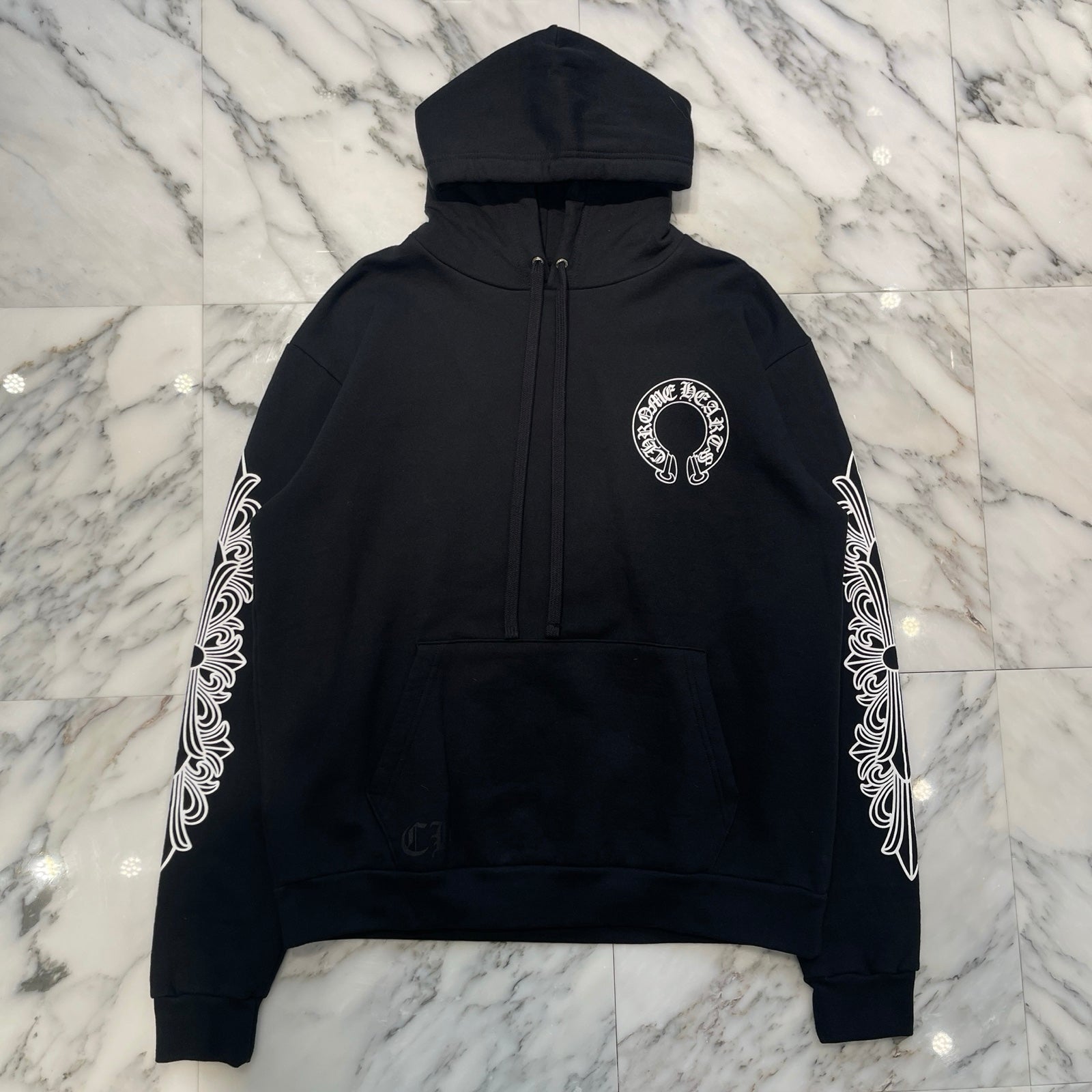 CHROME HEARTS Floral Cross Horseshoe Pullover Hoodie Size S クロムハーツ フローラルクロス ホースシュー プルオーバーフーディ サイズS
