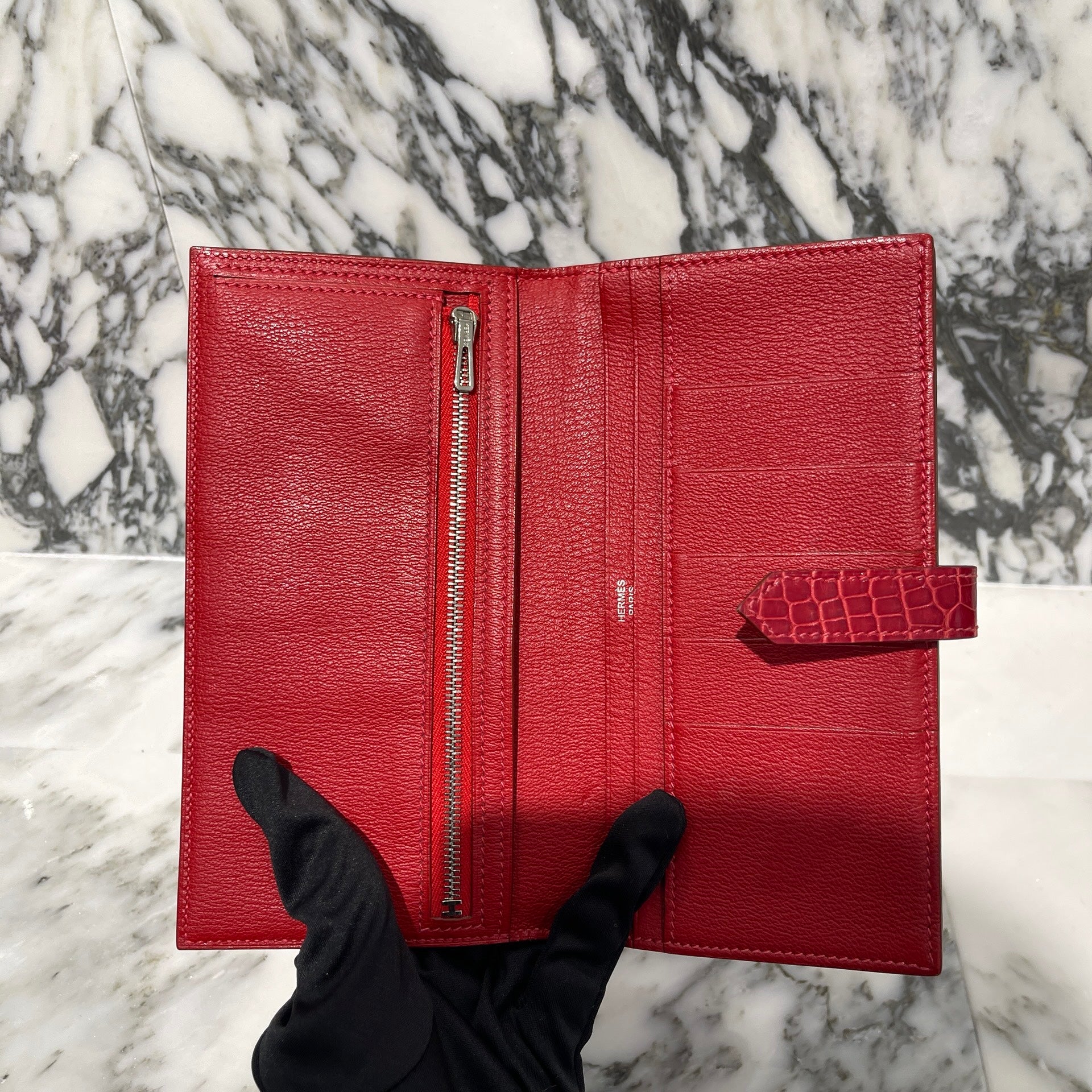 HERMES Bearn Classic Wallet Alligator "Blaze" P刻印 エルメス ベアンクラシック  アリゲーター ”ブレイズ" 長財布