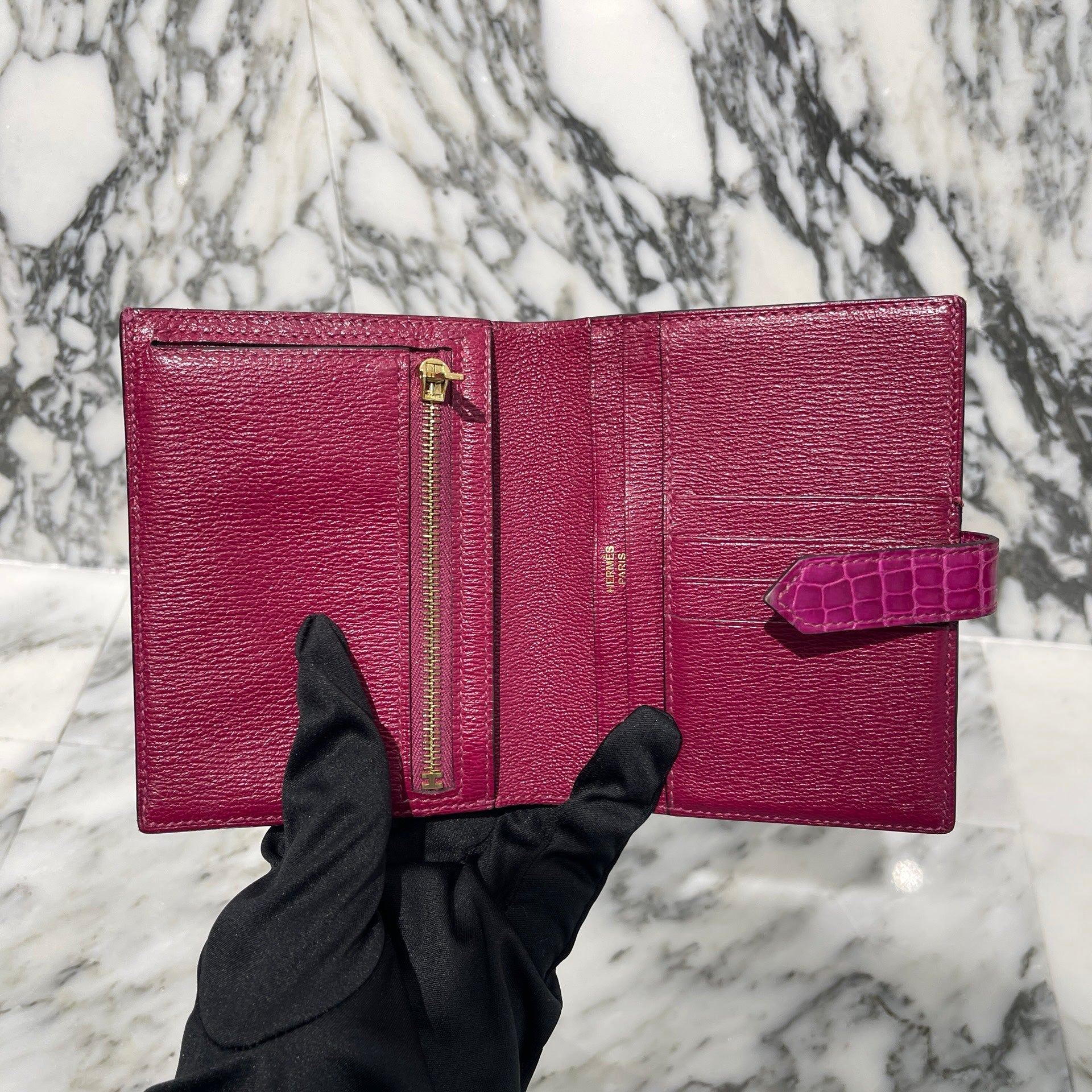 HERMES Bearn Compact Wallet Alligator "Rose Scheherazade" D刻印 エルメス ベアンコンパクト アリゲーター ”ローズシェヘラザード"