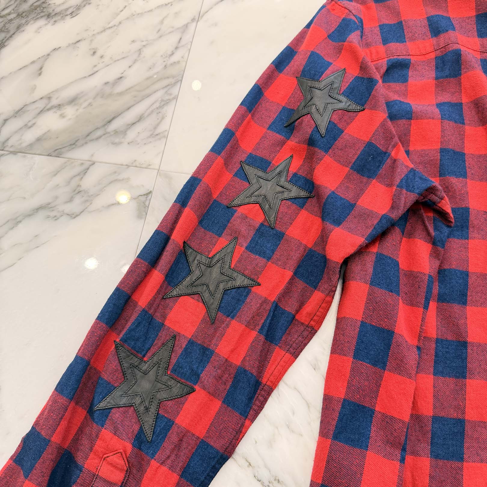 CHROME HEARTS Y NOT Loose Ends Star Leather Patch Check Shirt Size XXL クロムハーツ ワイノット ルーズエンド スターレザーパッチ チェックシャツ サイズXXL