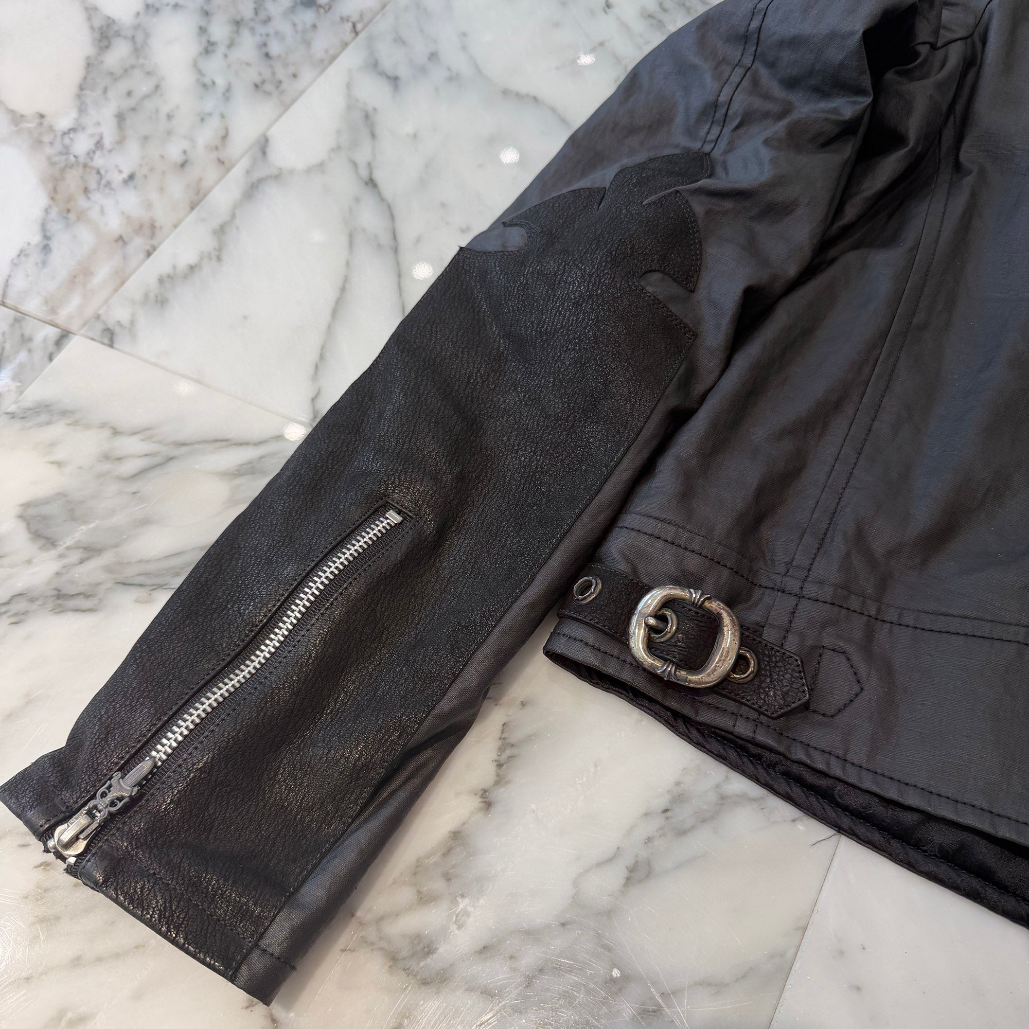 CHROME HEARTS Carmalita Flare Knee Leather Patch Zip Up Jacket Size M クロムハーツ カルマニータ フレアニー レザーパッチ ジップアップジャケット サイズM