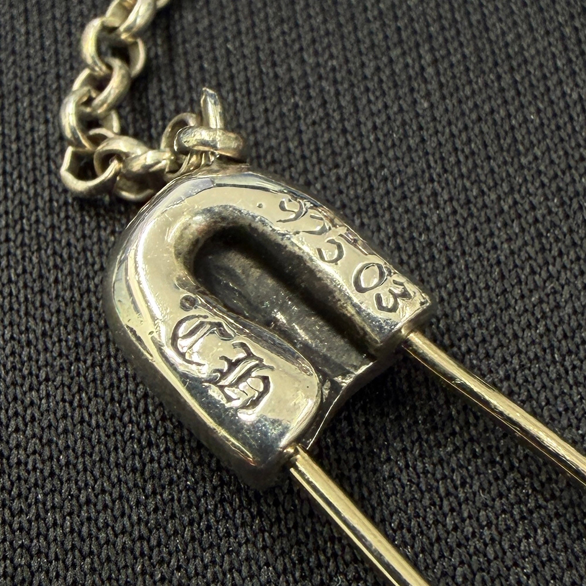 CHROME HEARTS Safety Pin Pendant Top 1 Diamond Roll Chain Necklace Size 16 Inch クロムハーツ セーフティピン 1ダイヤモンド ペンダントトップ ロールチェーン ネックレス サイズ16インチ