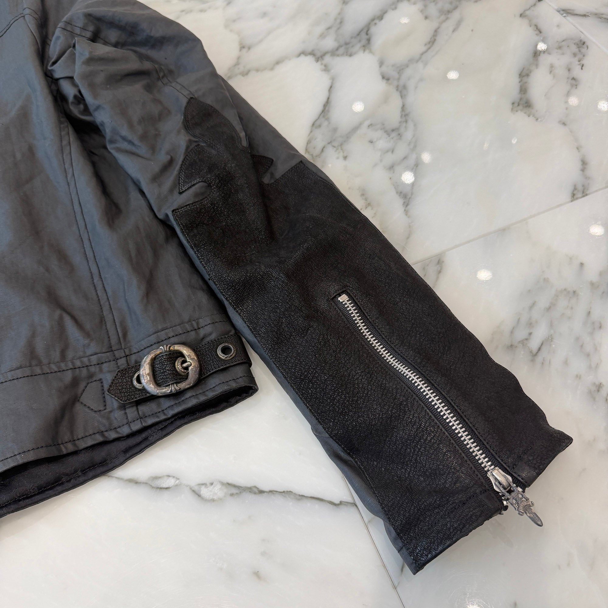 CHROME HEARTS Carmalita Flare Knee Leather Patch Zip Up Jacket Size M クロムハーツ カルマニータ フレアニー レザーパッチ ジップアップジャケット サイズM