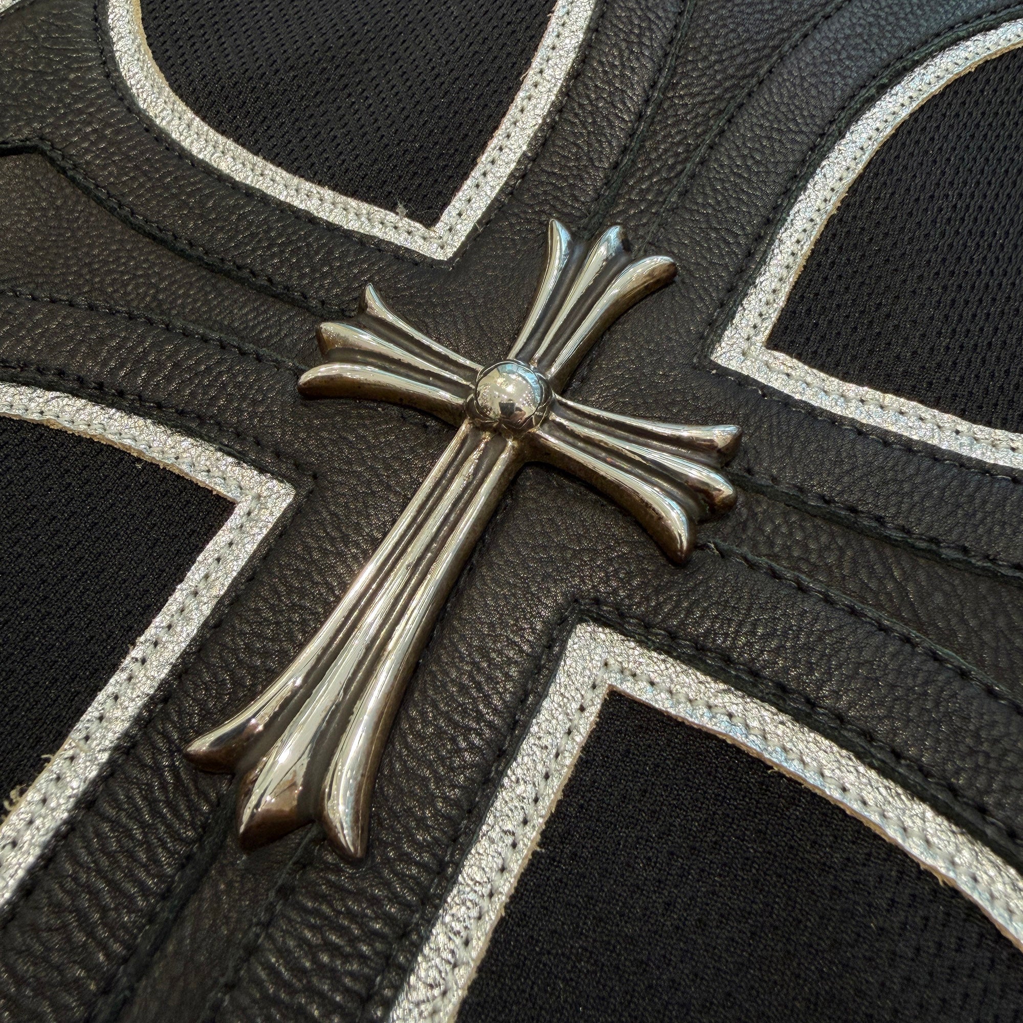 CHROME HEARTS Leather Silver Cross Patch Hockey Shirt Size XL クロムハーツ レザーシルバークロスパッチ ホッケーシャツ ジャージー サイズXL