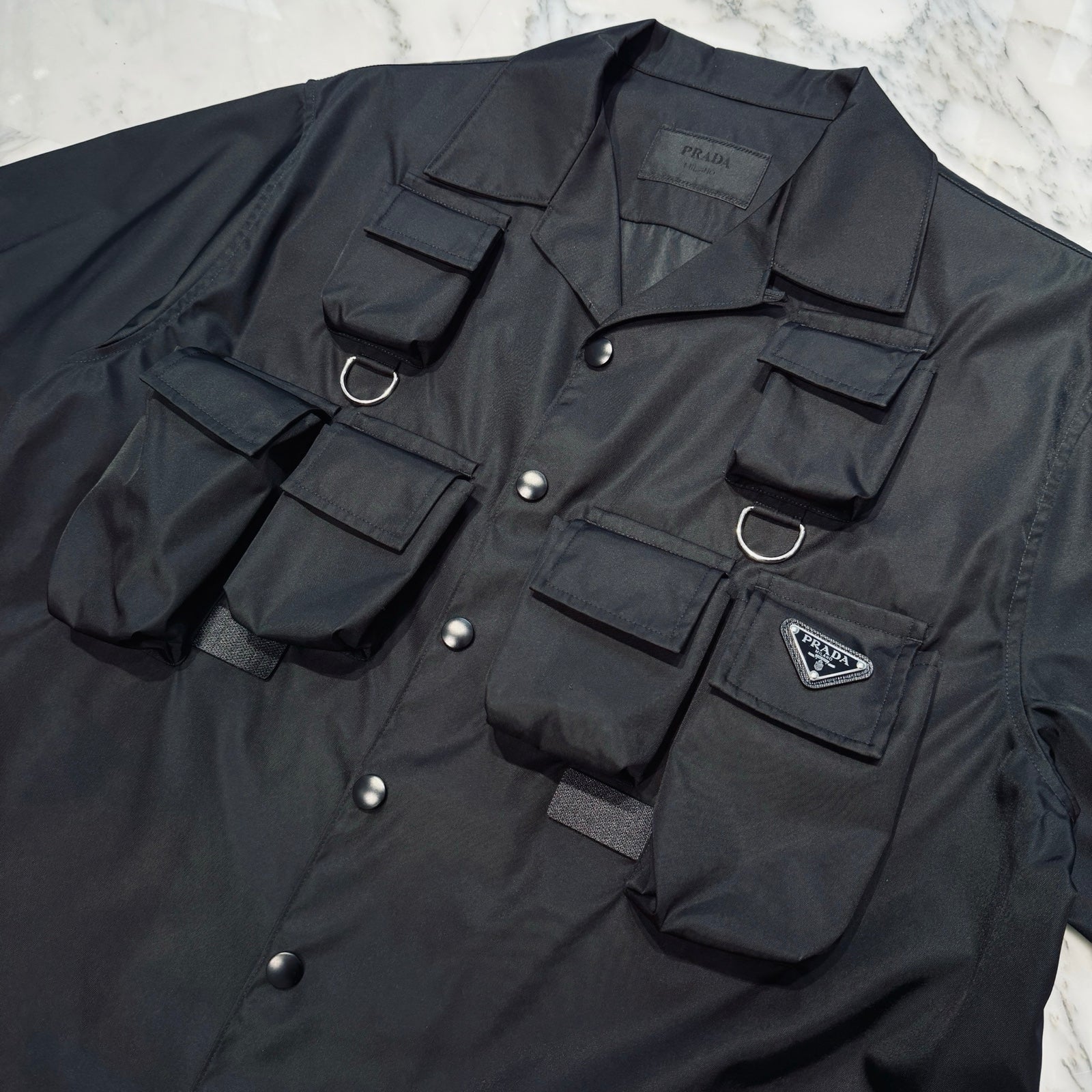 PRADA 2024SS Re-Nylon Triangle Logo Multi Pocket Short Sleeve Shirt SC768 S000 1WQ8 Size XL