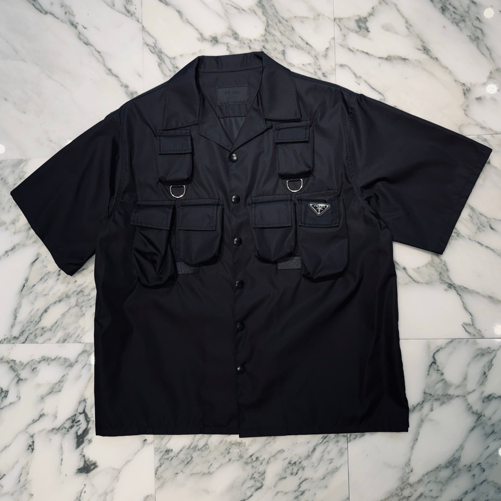 PRADA 2024SS Re-Nylon Triangle Logo Multi Pocket Short Sleeve Shirt SC768 S000 1WQ8 Size XL