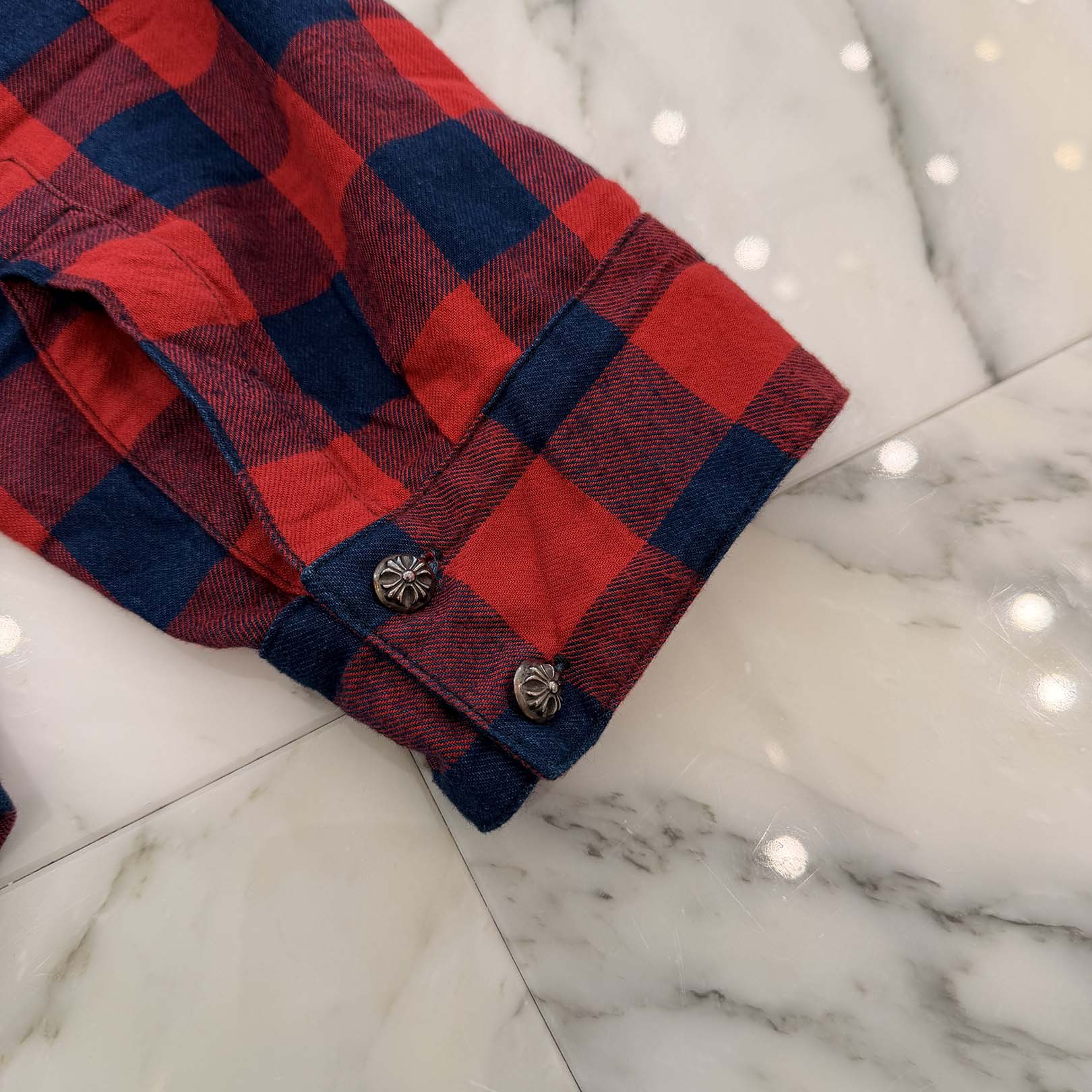 CHROME HEARTS Y NOT Loose Ends Star Leather Patch Check Shirt Size XXL クロムハーツ ワイノット ルーズエンド スターレザーパッチ チェックシャツ サイズXXL