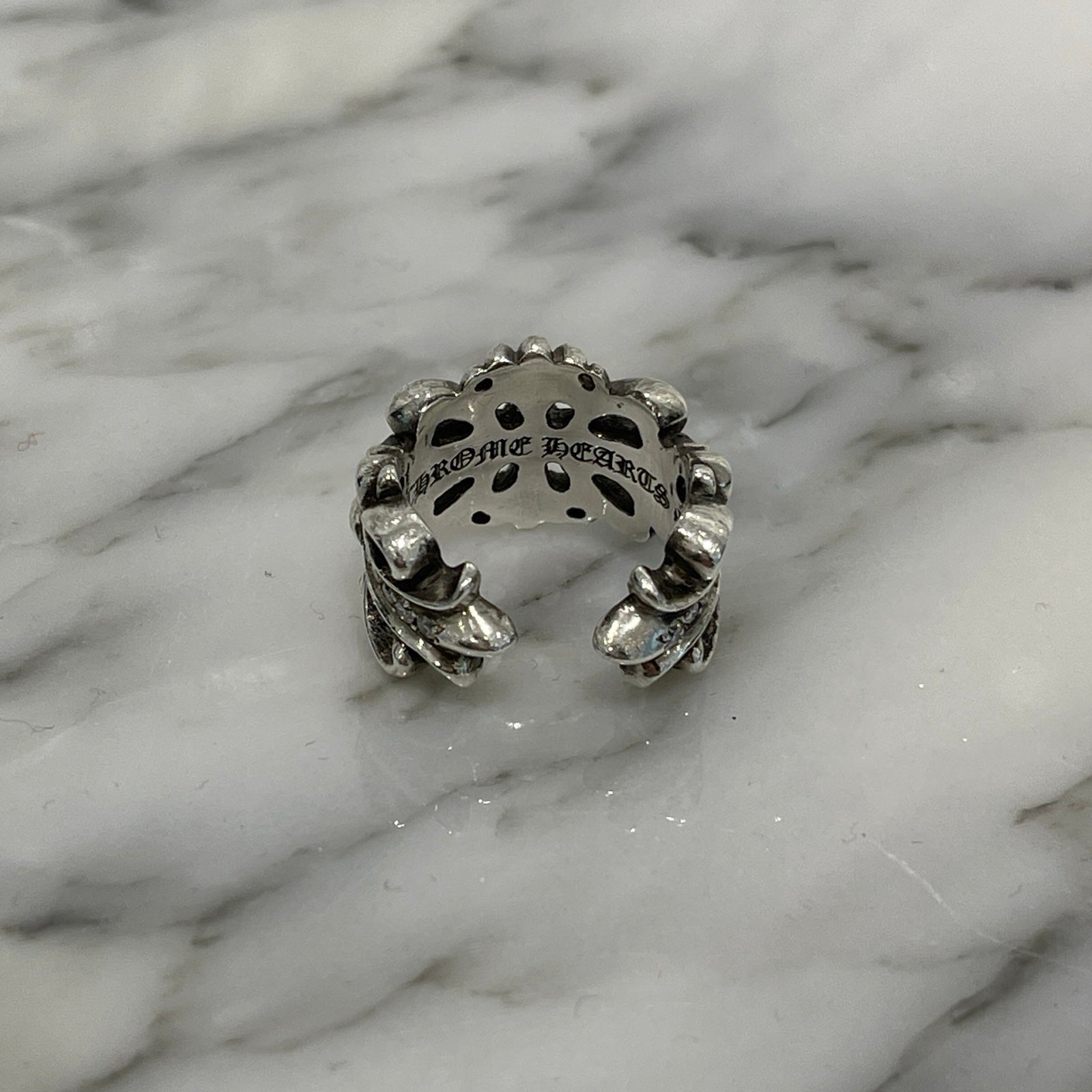CHROME HEARTS DBL FLRL CRS Pave Diamond Ring Size 16号