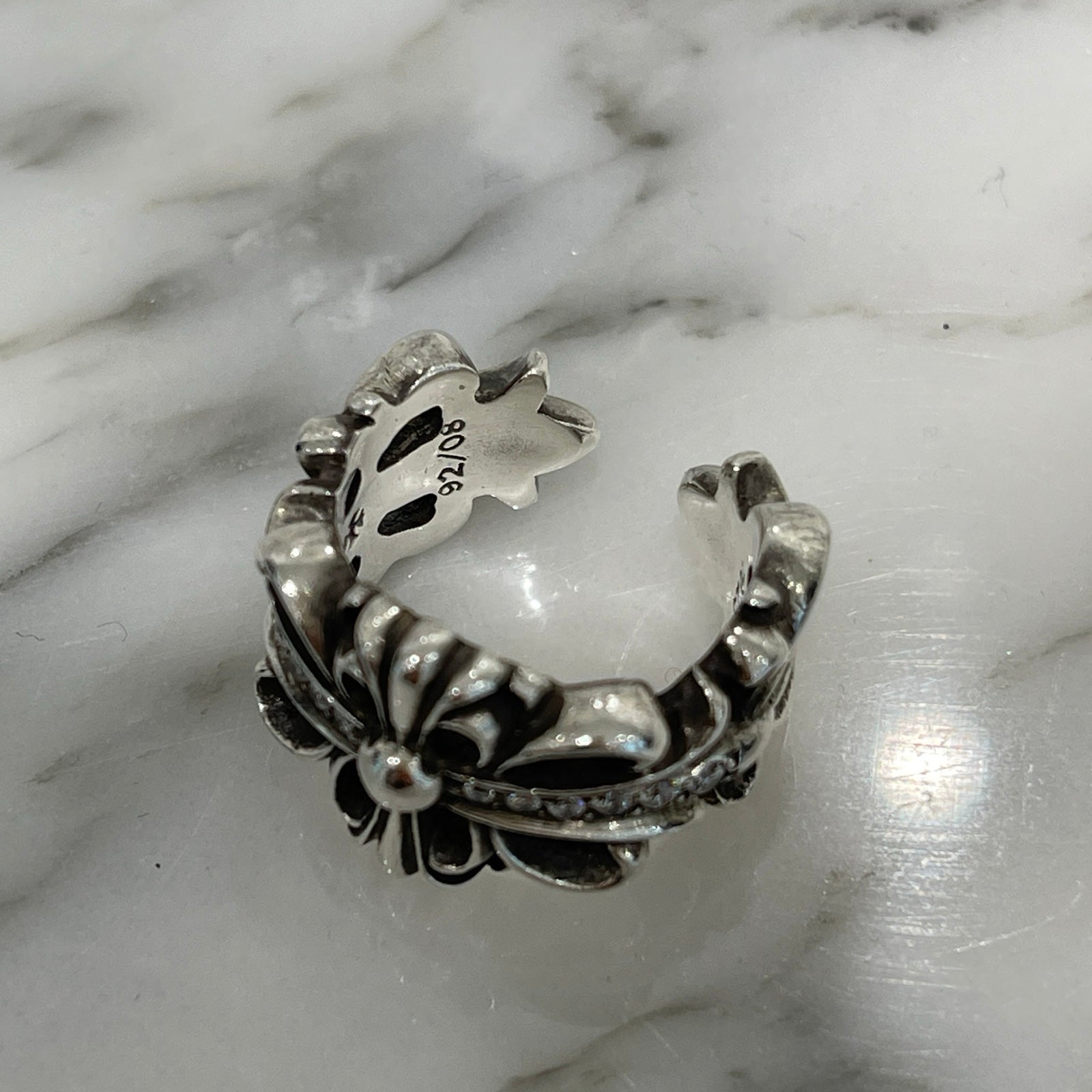 CHROME HEARTS DBL FLRL CRS Pave Diamond Ring Size 16号