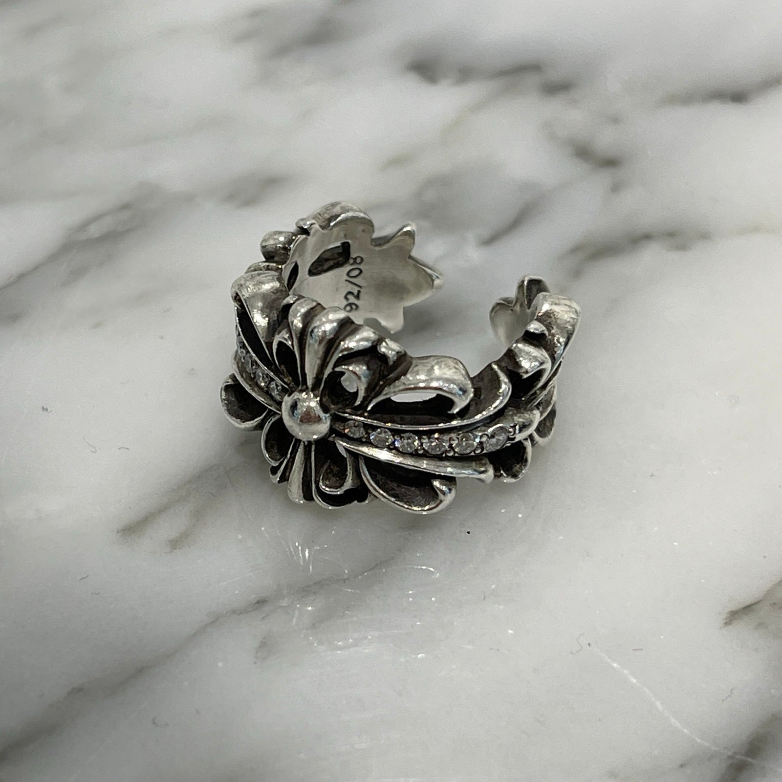 CHROME HEARTS DBL FLRL CRS Pave Diamond Ring Size 16号