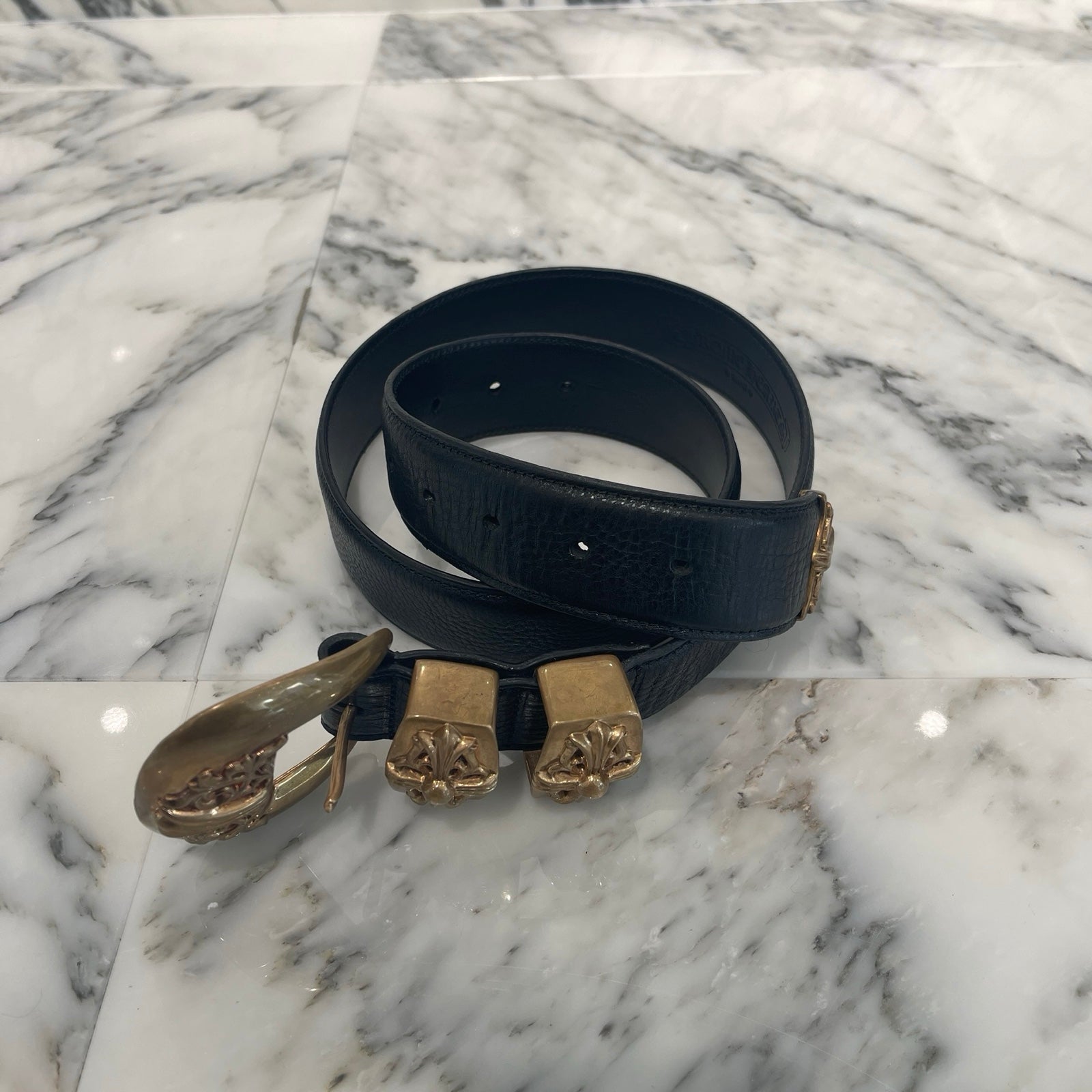 CHROME HEARTS 4PC Classic Bronze Leather Belt Size 36 クロムハーツ 4PC クラシック ブロンズ レザーベルト サイズ36