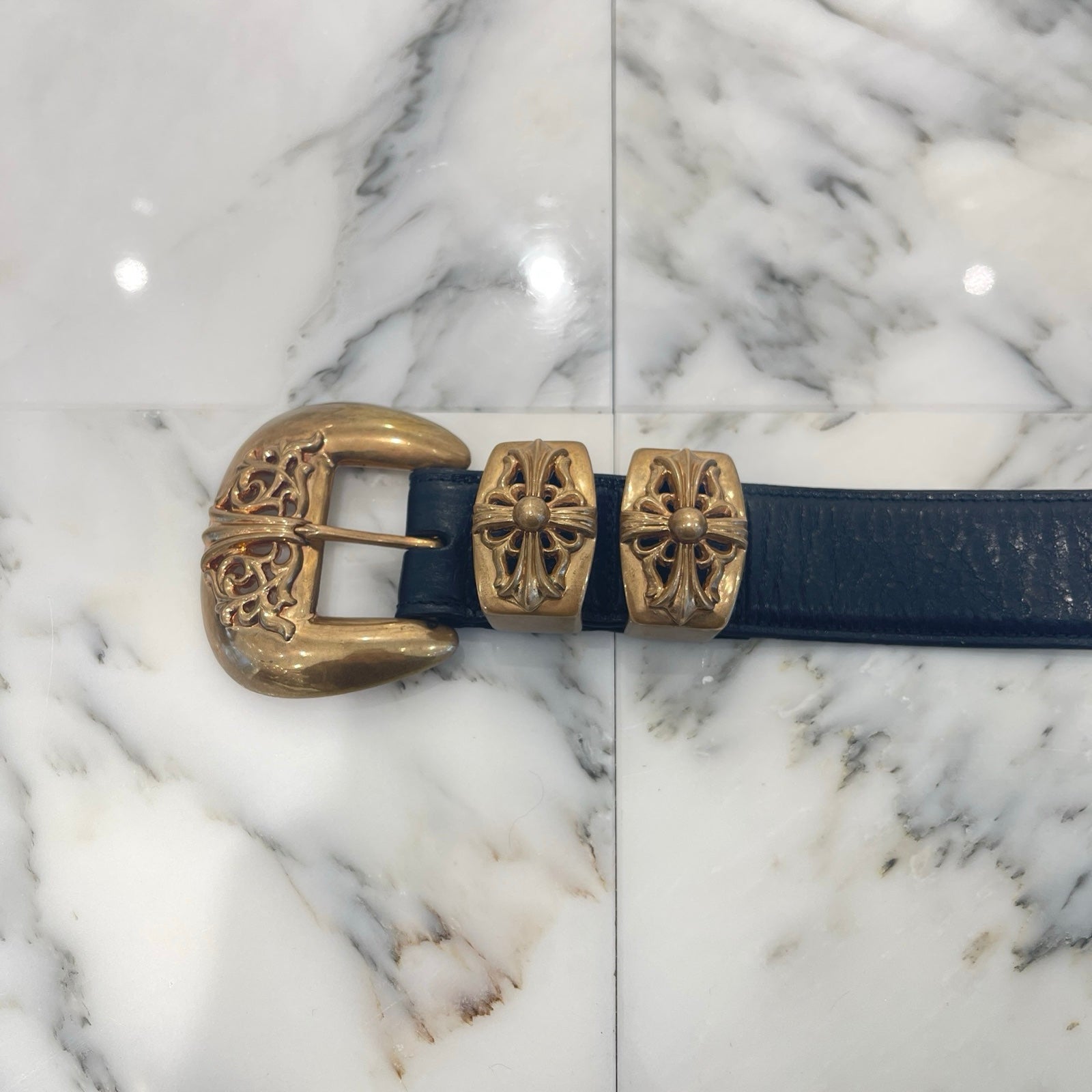 CHROME HEARTS 4PC Classic Bronze Leather Belt Size 36 クロムハーツ 4PC クラシック ブロンズ レザーベルト サイズ36