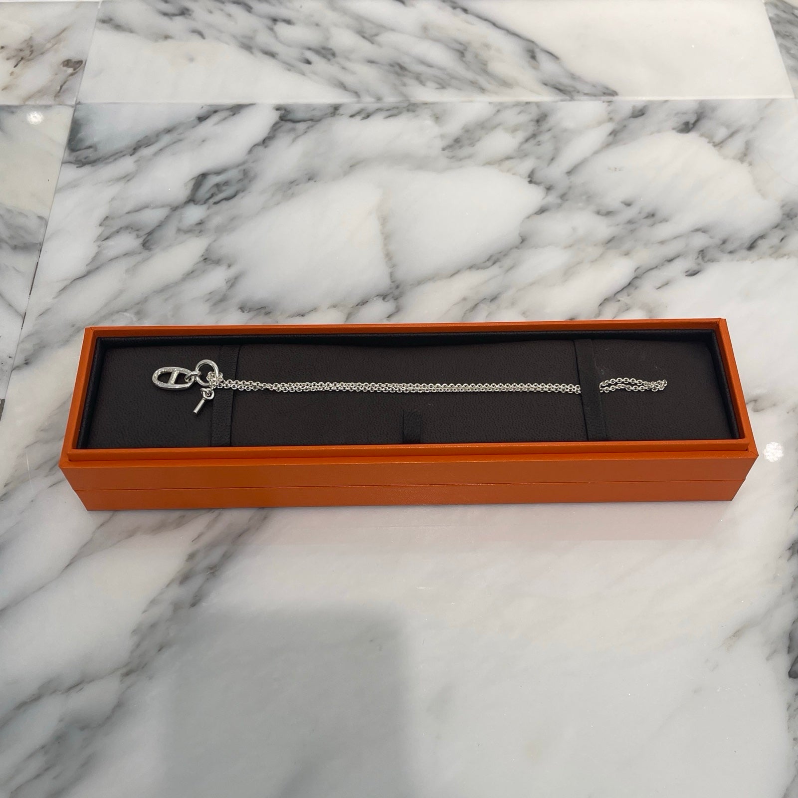 HERMES Chaine d'Ancre Amulet Silver Necklace