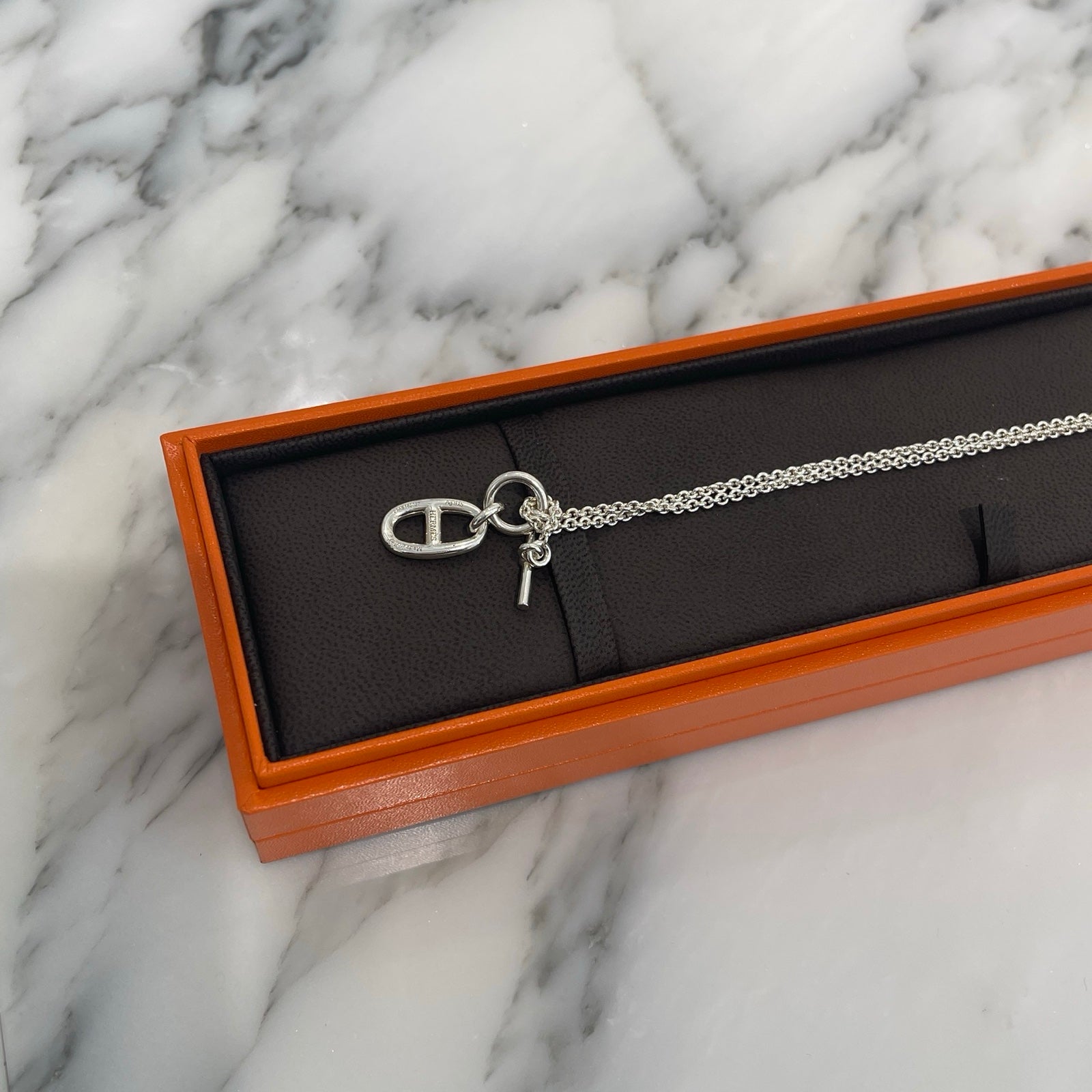HERMES Chaine d'Ancre Amulet Silver Necklace