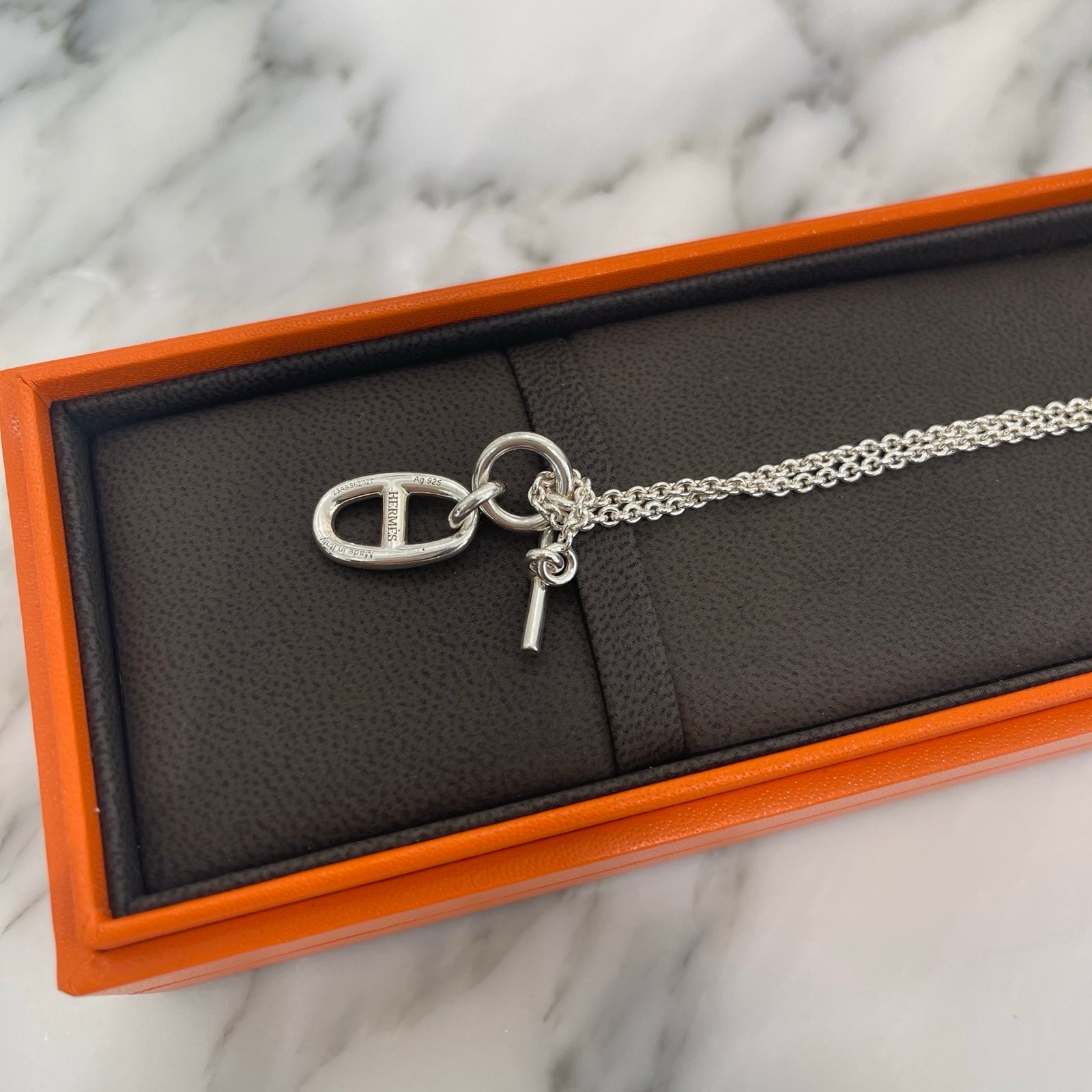 HERMES Chaine d'Ancre Amulet Silver Necklace