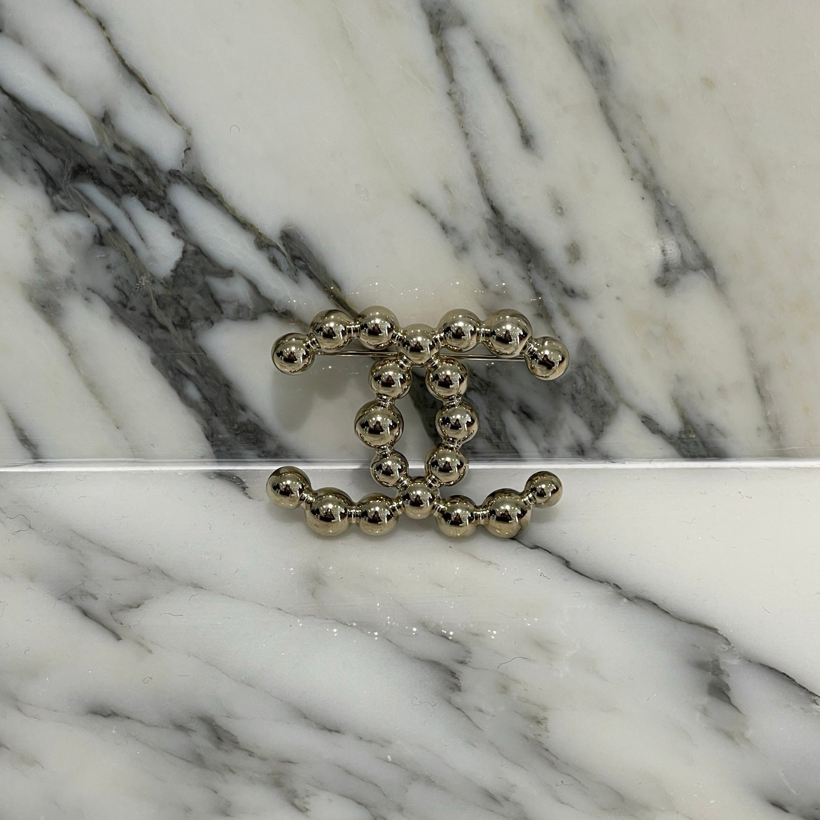 CHANEL Coco Mark Gold CC Bead Brooch