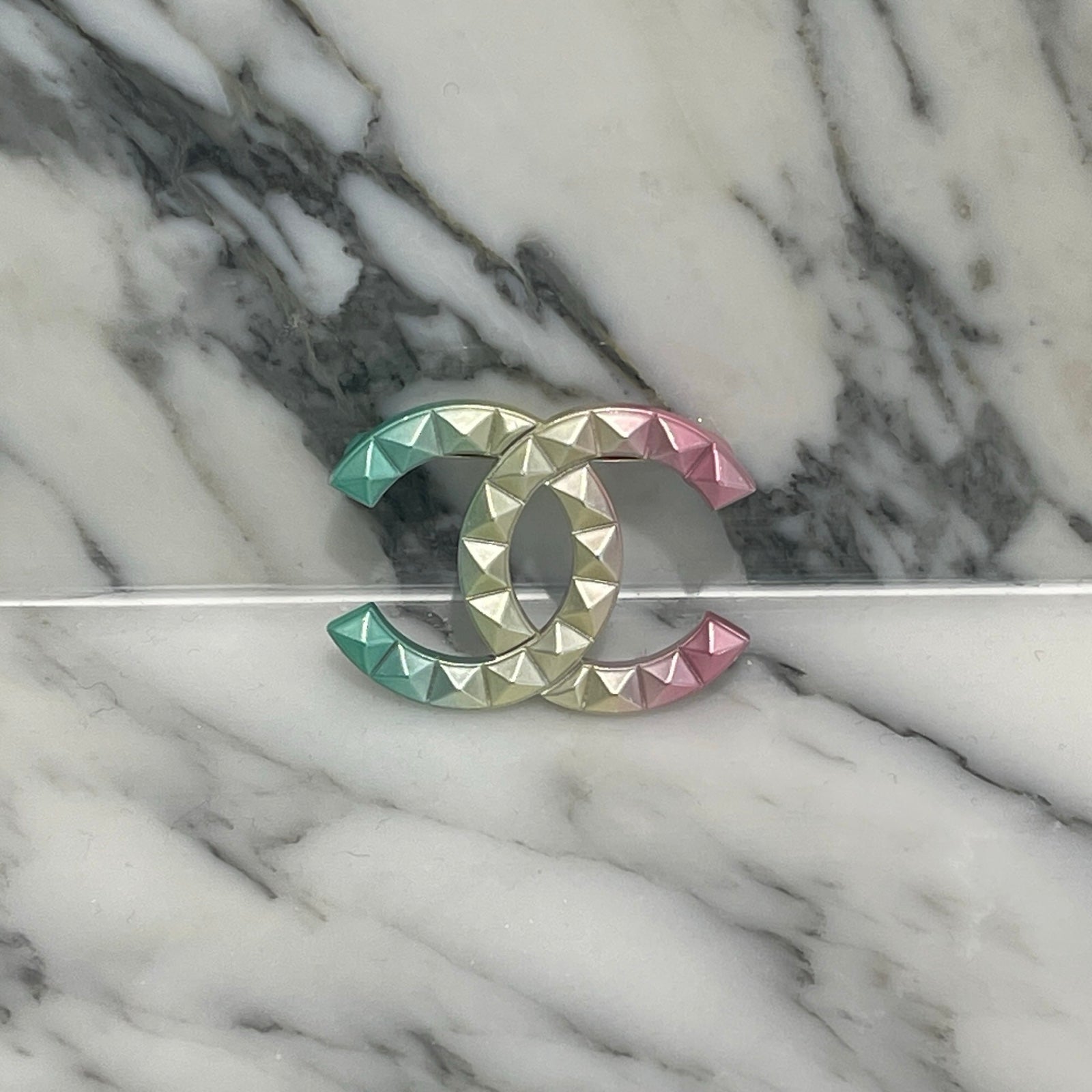 CHANEL 2017AW Rainbow Coco Mark Metal Studded Brooch