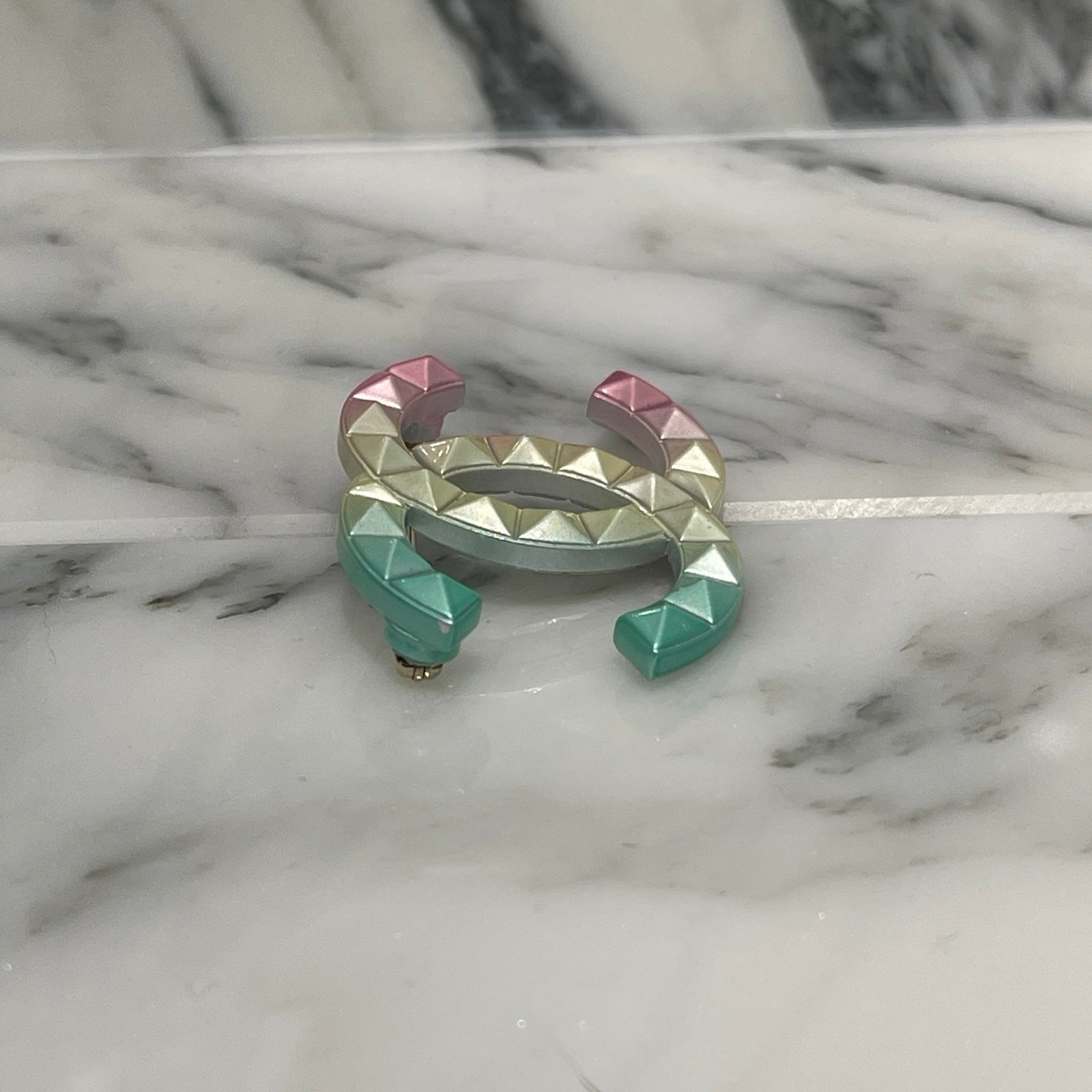 CHANEL 2017AW Rainbow Coco Mark Metal Studded Brooch