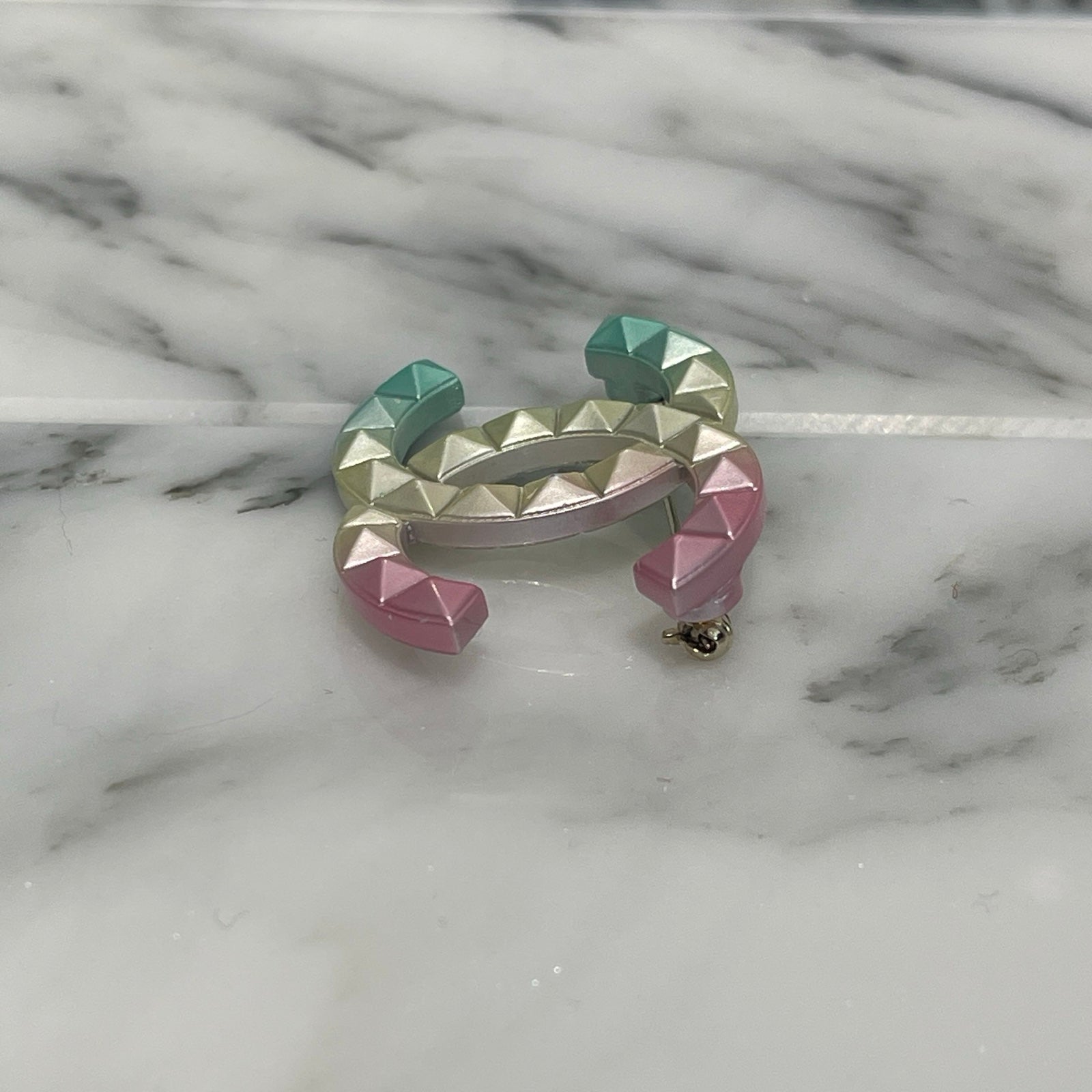 CHANEL 2017AW Rainbow Coco Mark Metal Studded Brooch