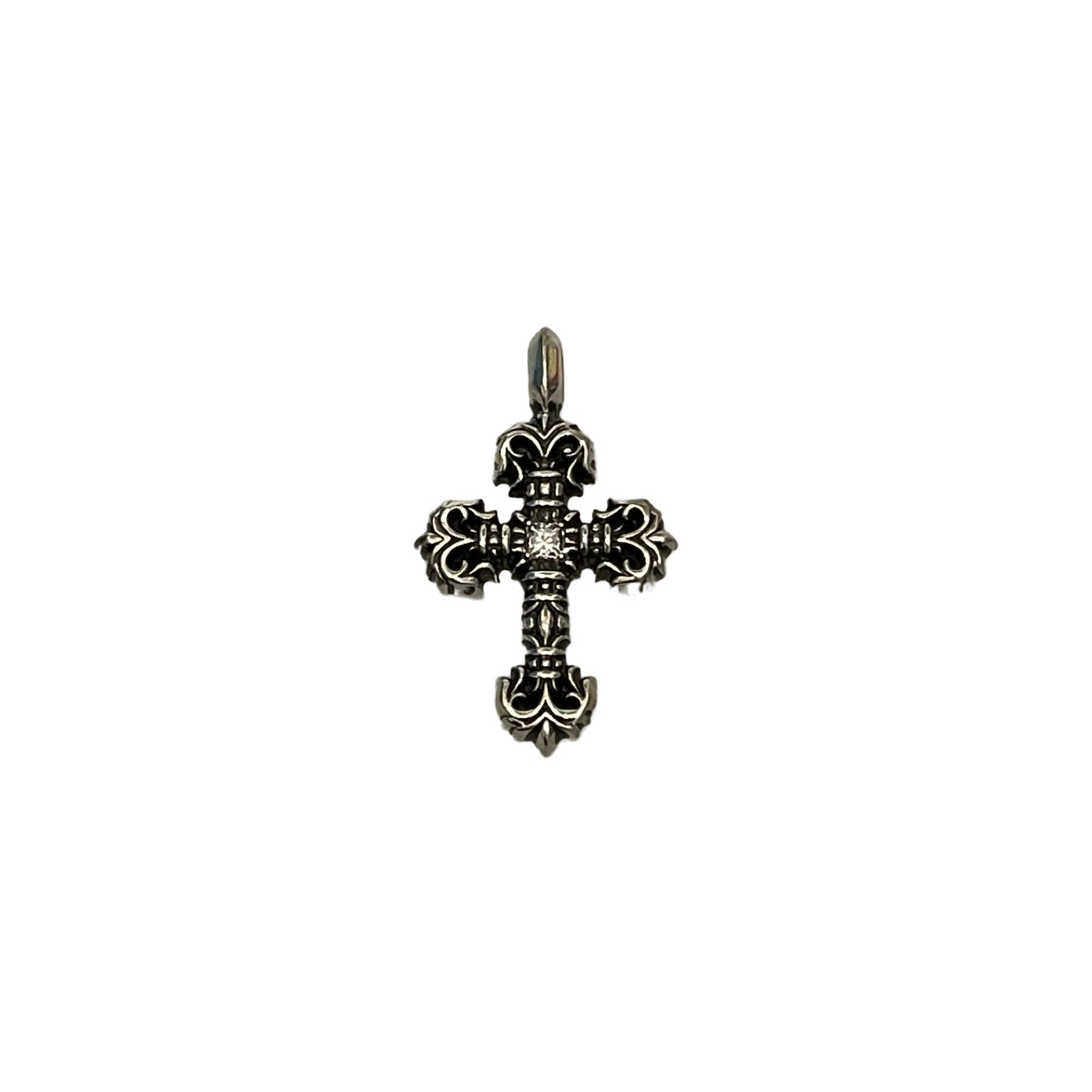CHROME HEARTS Filigree Cross 1 Diamond Shilver Pendent Top