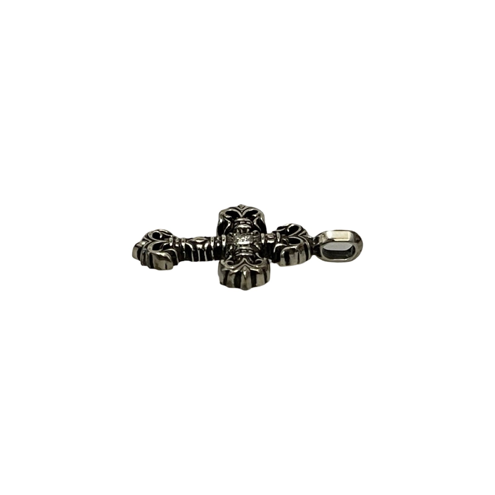 CHROME HEARTS Filigree Cross 1 Diamond Shilver Pendent Top