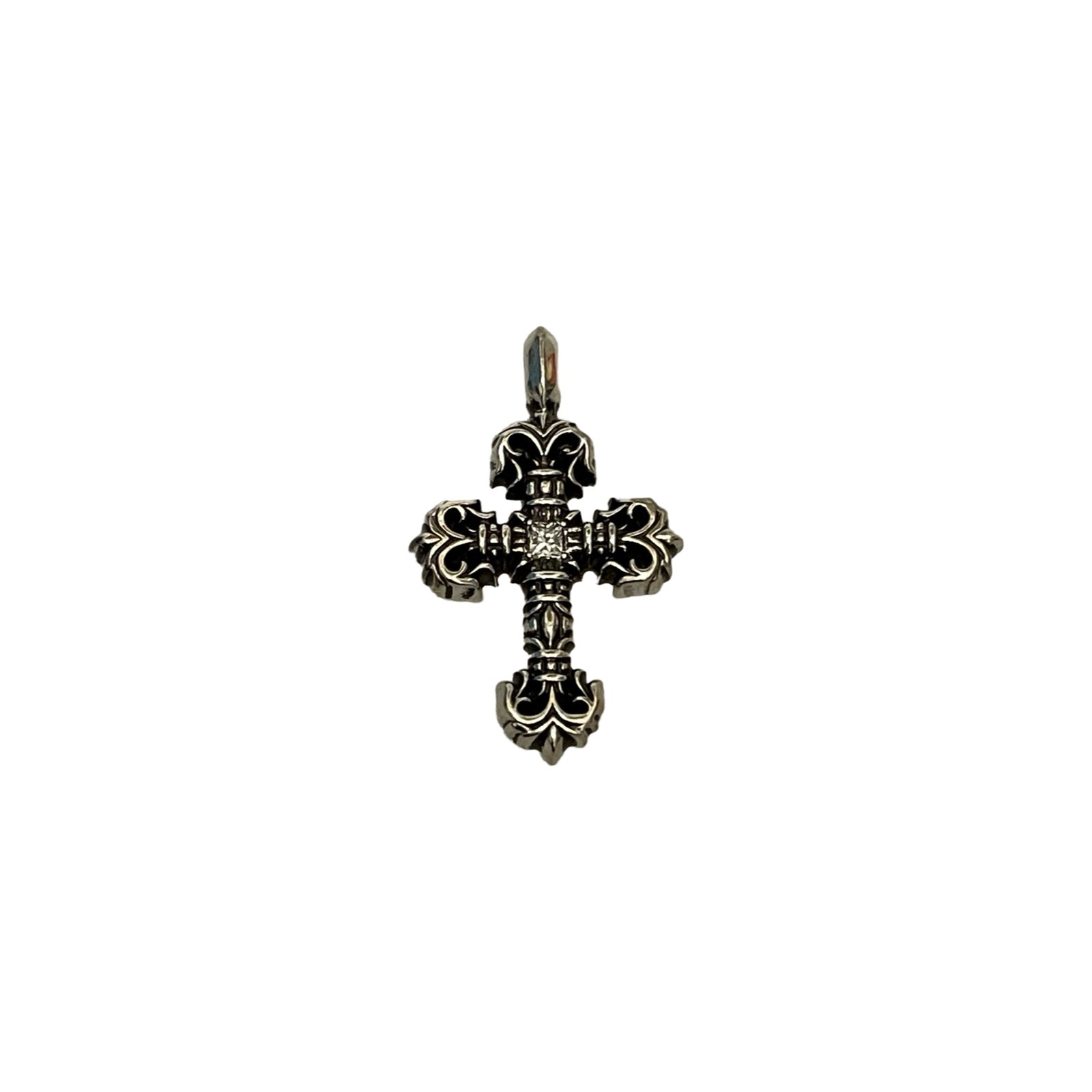 CHROME HEARTS Filigree Cross 1 Diamond Shilver Pendent Top