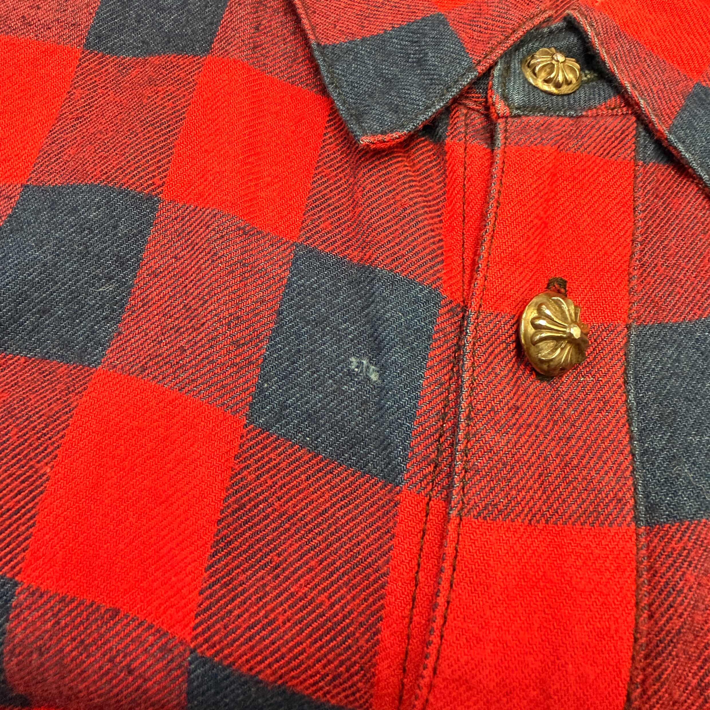 CHROME HEARTS Y NOT Loose Ends Star Leather Patch Check Shirt Size XXL クロムハーツ ワイノット ルーズエンド スターレザーパッチ チェックシャツ サイズXXL