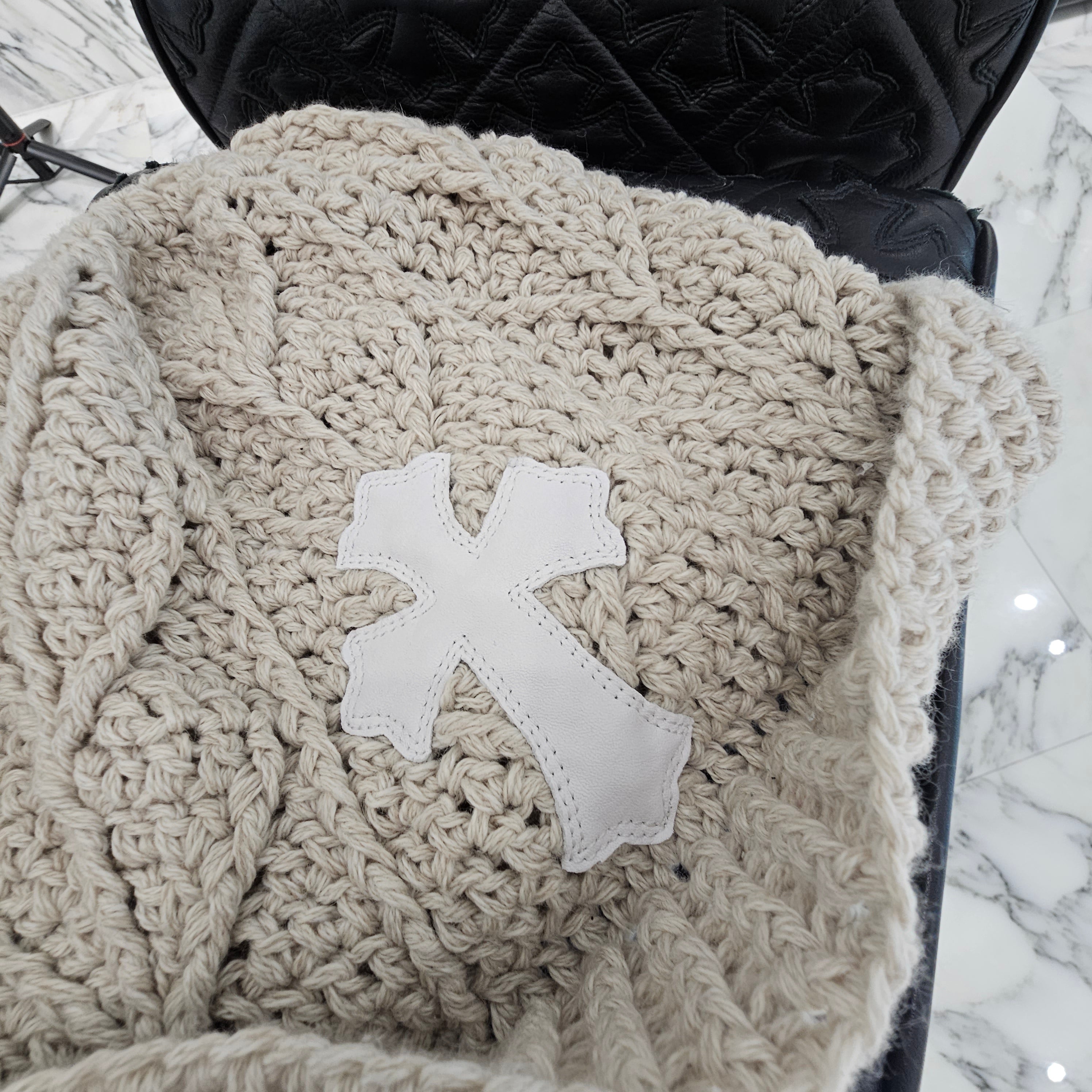 CHROME HEARTS Cashmere Leather 1 Cross Patch Beanie Size ONE SIZE（26cm） クロムハーツ カシミヤ レザー 1クロスパッチ ビーニー サイズONE SIZE（26cm）