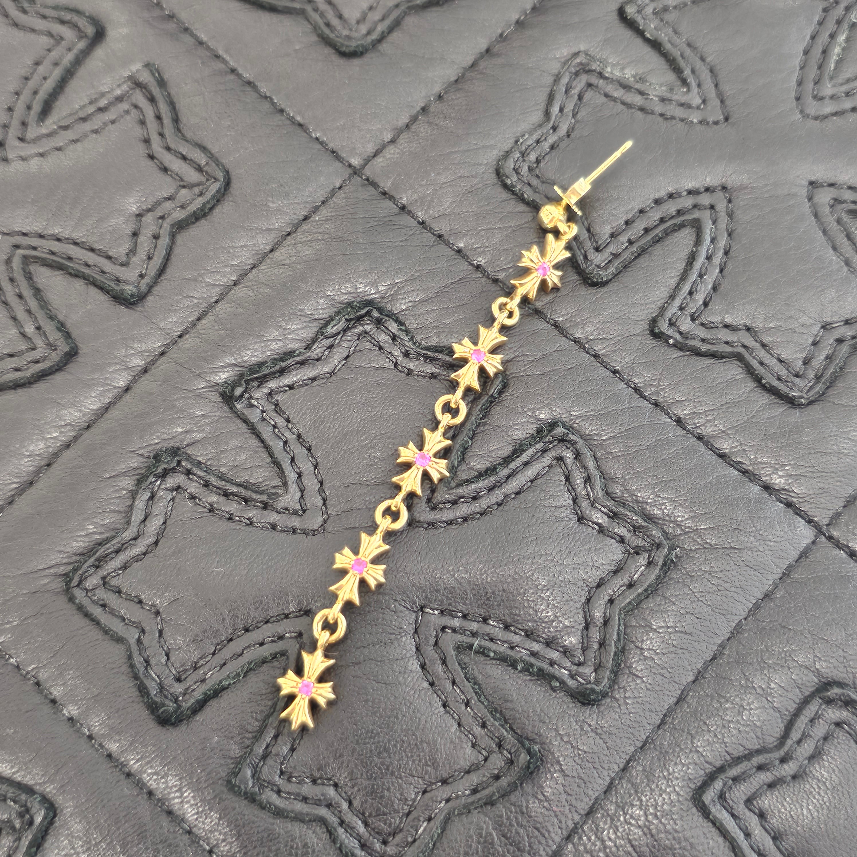 CHROME HEARTS 22K Tiny E CH Plus 4 Drop Pink Sapphire Earring クロムハーツ 22K タイニーE CHプラス 4ドロップ ピンクサファイア イヤリング ピアス