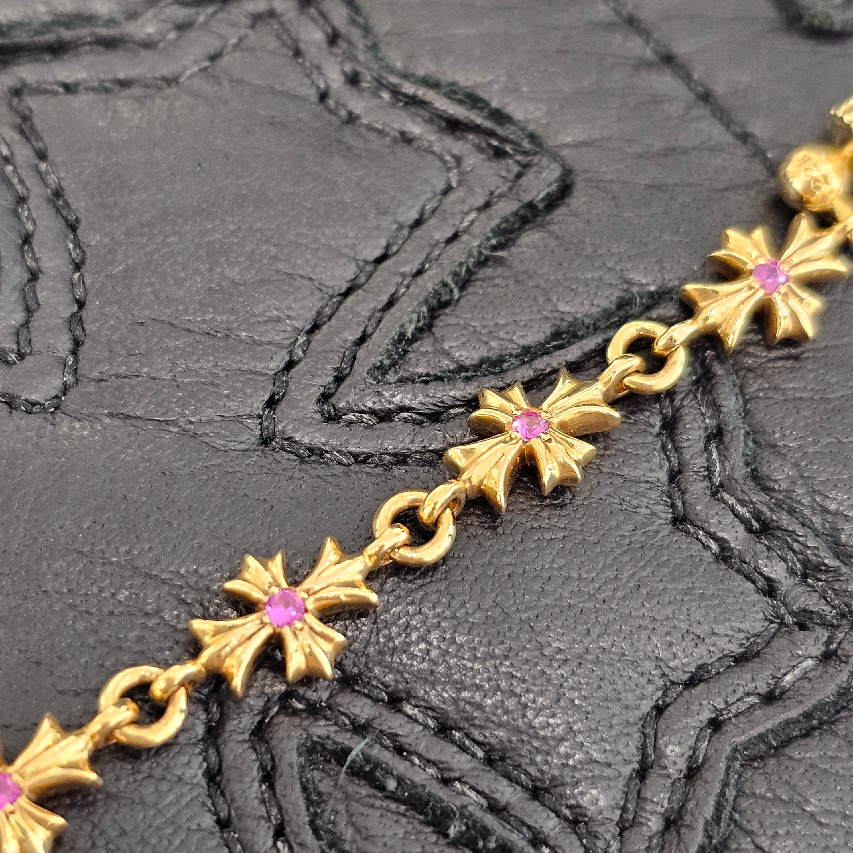 CHROME HEARTS 22K Tiny E CH Plus 4 Drop Pink Sapphire Earring クロムハーツ 22K タイニーE CHプラス 4ドロップ ピンクサファイア イヤリング ピアス