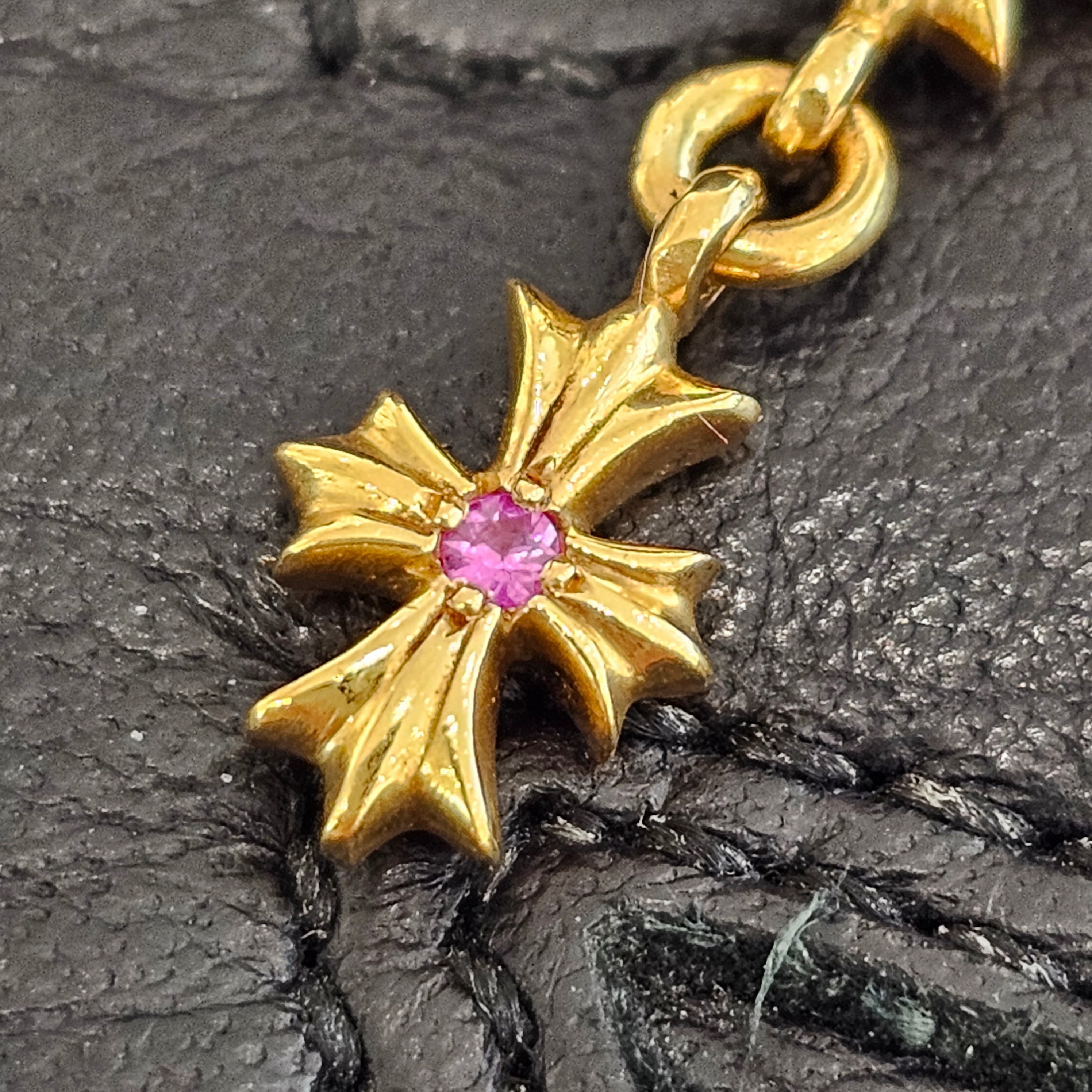 CHROME HEARTS 22K Tiny E CH Plus 4 Drop Pink Sapphire Earring クロムハーツ 22K タイニーE CHプラス 4ドロップ ピンクサファイア イヤリング ピアス