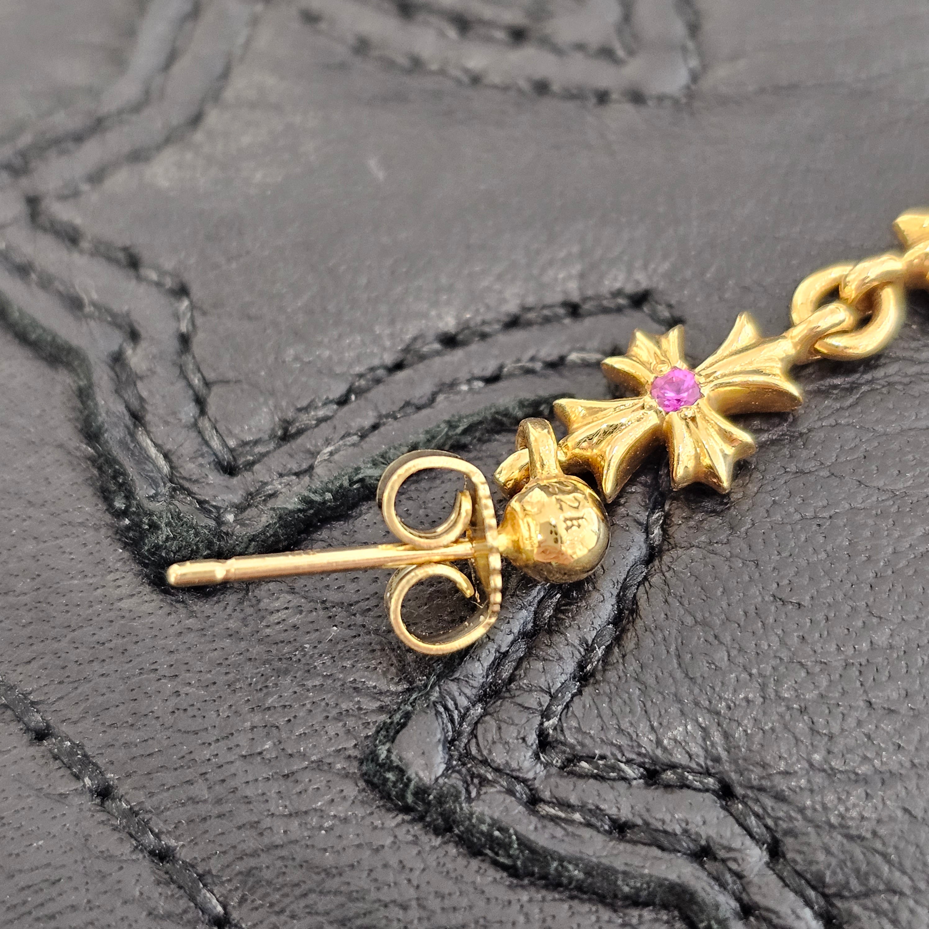 CHROME HEARTS 22K Tiny E CH Plus 4 Drop Pink Sapphire Earring クロムハーツ 22K タイニーE CHプラス 4ドロップ ピンクサファイア イヤリング ピアス