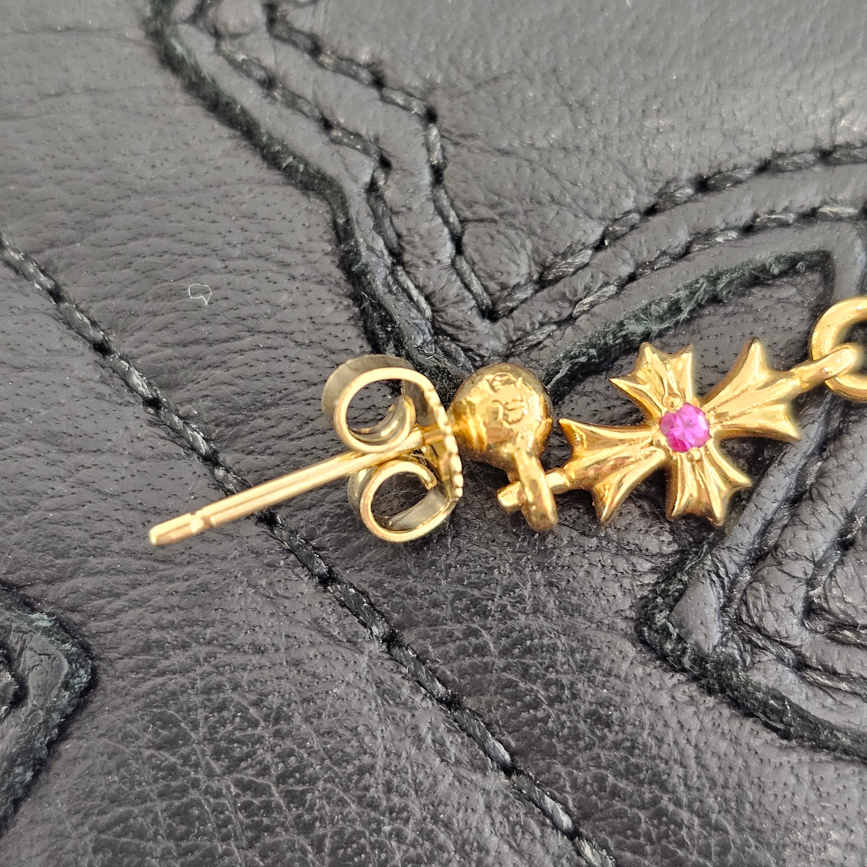 CHROME HEARTS 22K Tiny E CH Plus 4 Drop Pink Sapphire Earring クロムハーツ 22K タイニーE CHプラス 4ドロップ ピンクサファイア イヤリング ピアス
