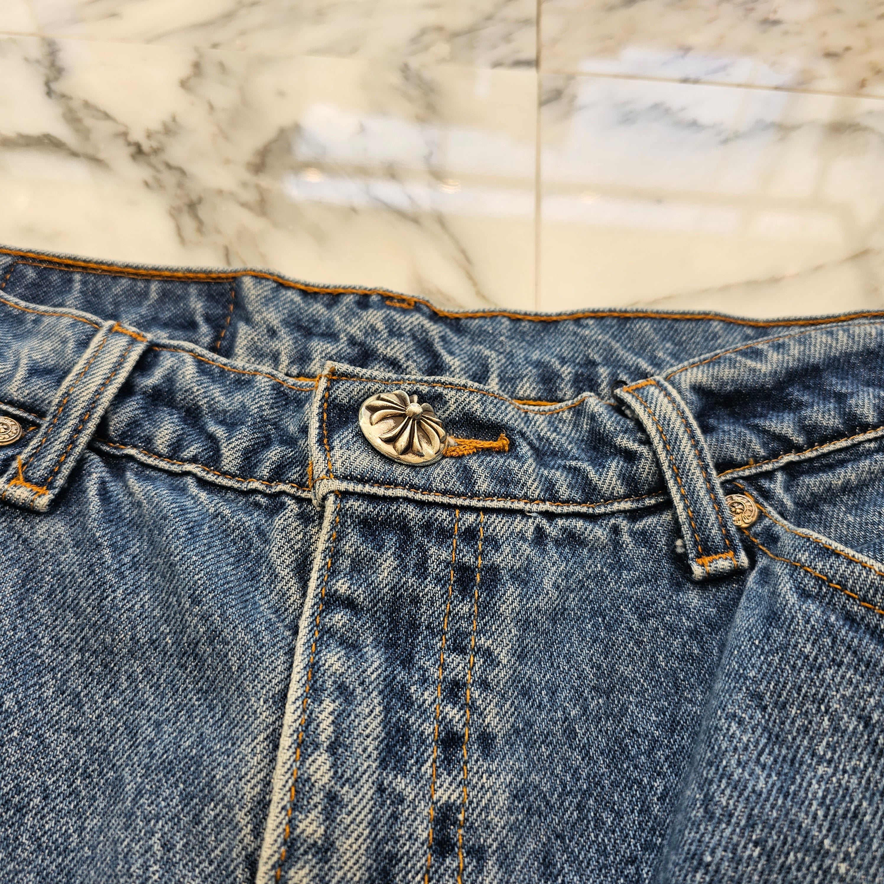 CHROME HEARTS × Levi's 505 VNTG Cross Leather Patch Denim Pants Size 33 クロムハーツ × リーバイス 505 ヴィンテージ クロスレザーパッチ デニムパンツ サイズ33