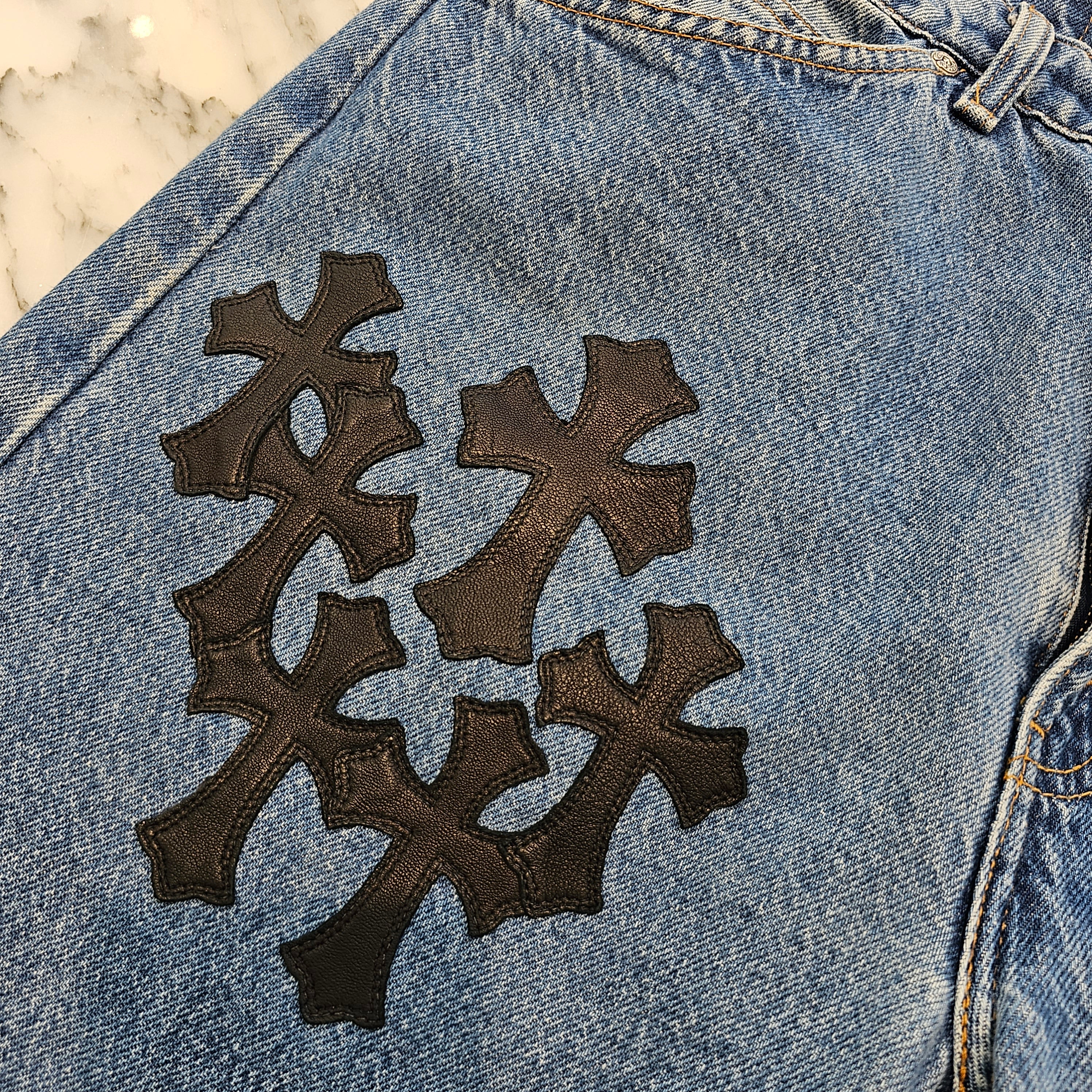 CHROME HEARTS × Levi's 505 VNTG Cross Leather Patch Denim Pants Size 33 クロムハーツ × リーバイス 505 ヴィンテージ クロスレザーパッチ デニムパンツ サイズ33