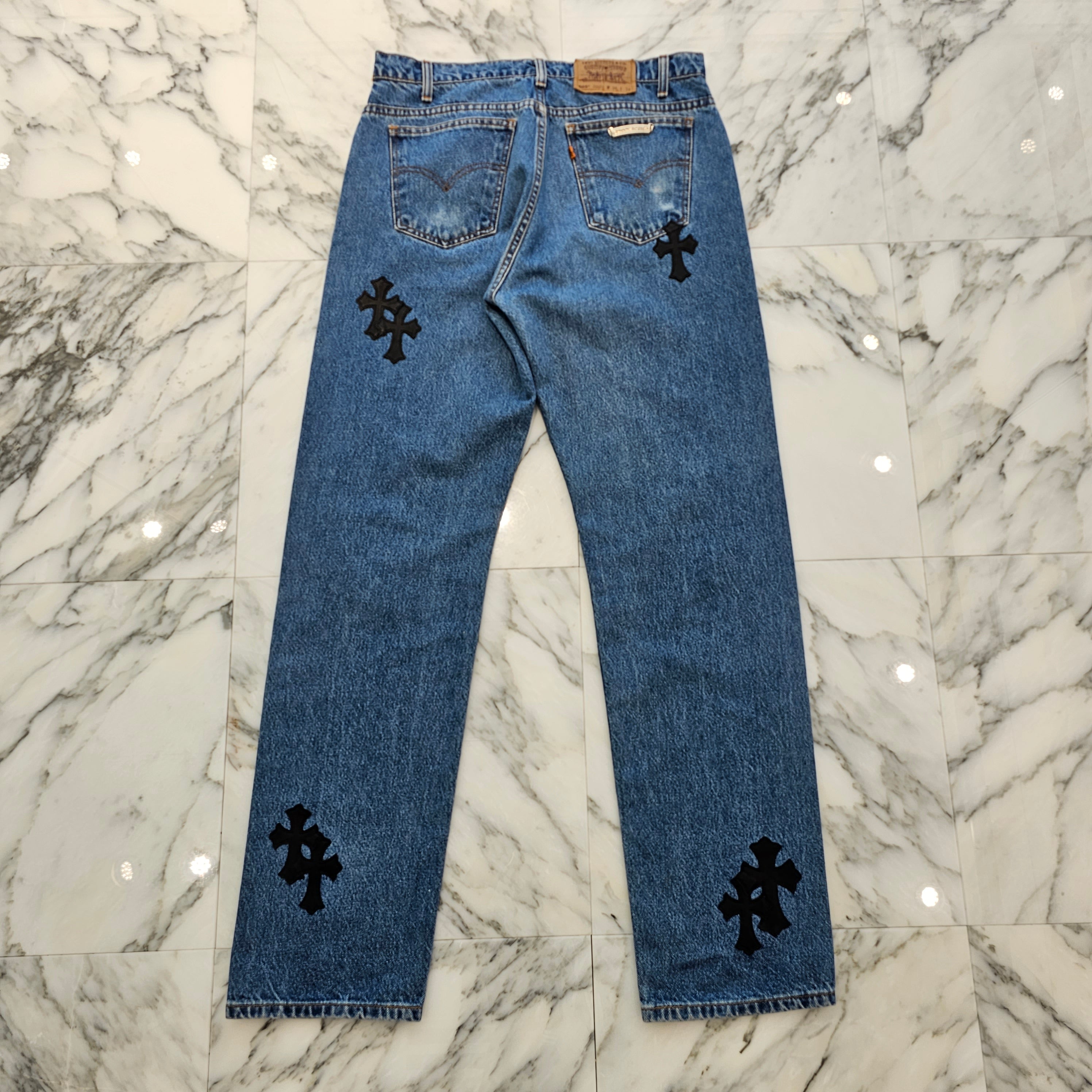 CHROME HEARTS × Levi's 505 VNTG Cross Leather Patch Denim Pants Size 33 クロムハーツ × リーバイス 505 ヴィンテージ クロスレザーパッチ デニムパンツ サイズ33