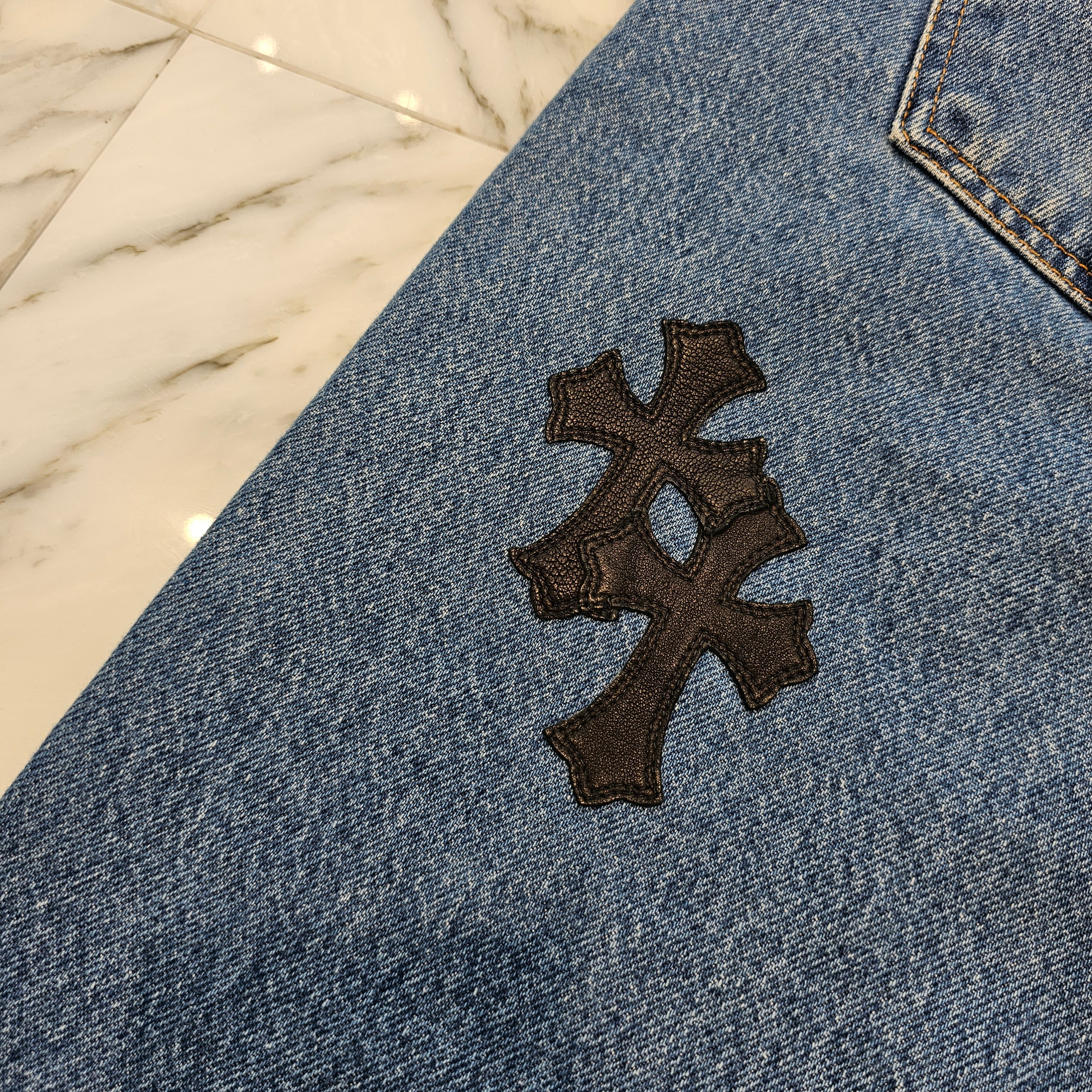 CHROME HEARTS × Levi's 505 VNTG Cross Leather Patch Denim Pants Size 33 クロムハーツ × リーバイス 505 ヴィンテージ クロスレザーパッチ デニムパンツ サイズ33