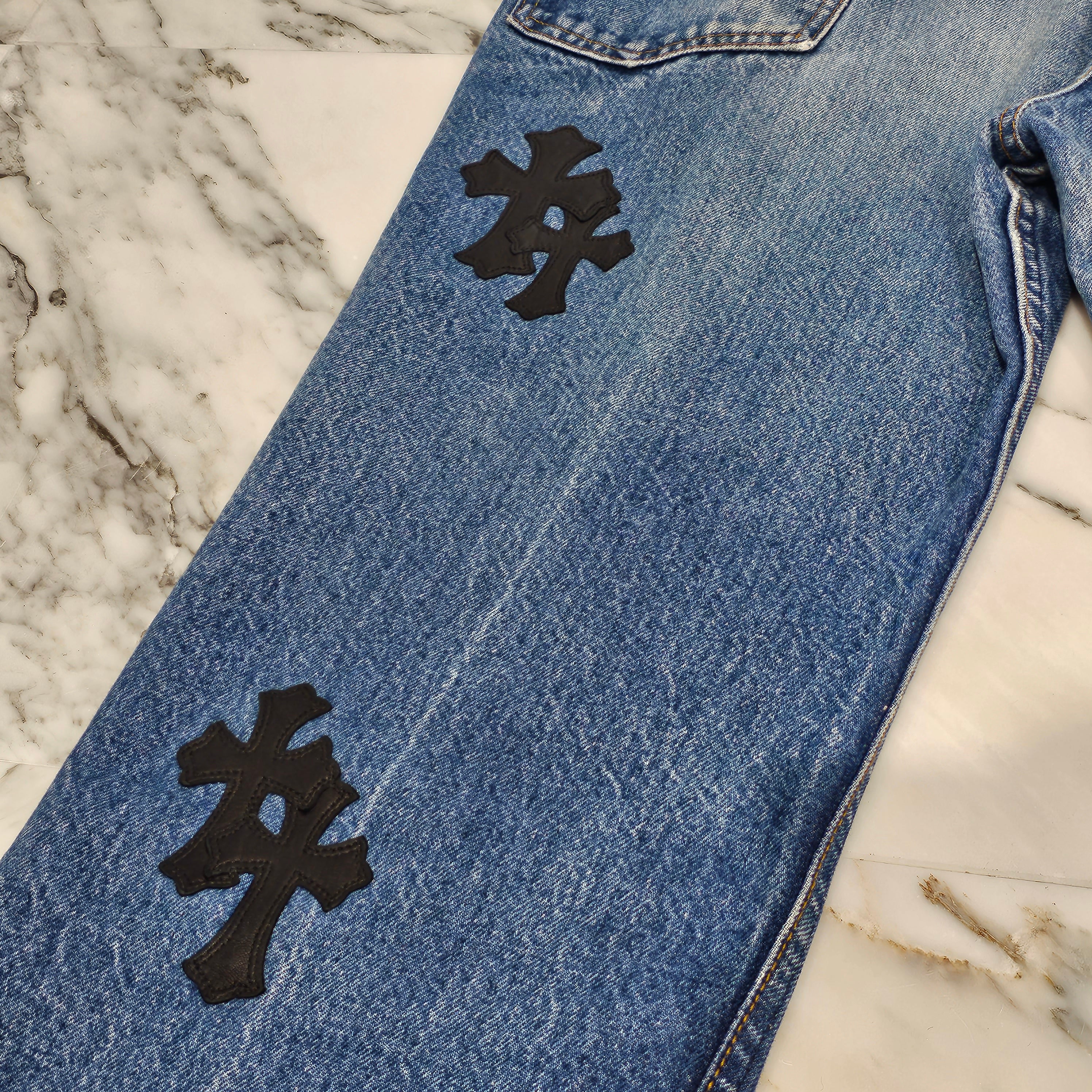 CHROME HEARTS × Levi's 517 VNTG Cross Leather Patch Denim Pants Size 34 クロムハーツ × リーバイス 517 ヴィンテージ クロスレザーパッチ デニムパンツ サイズ34