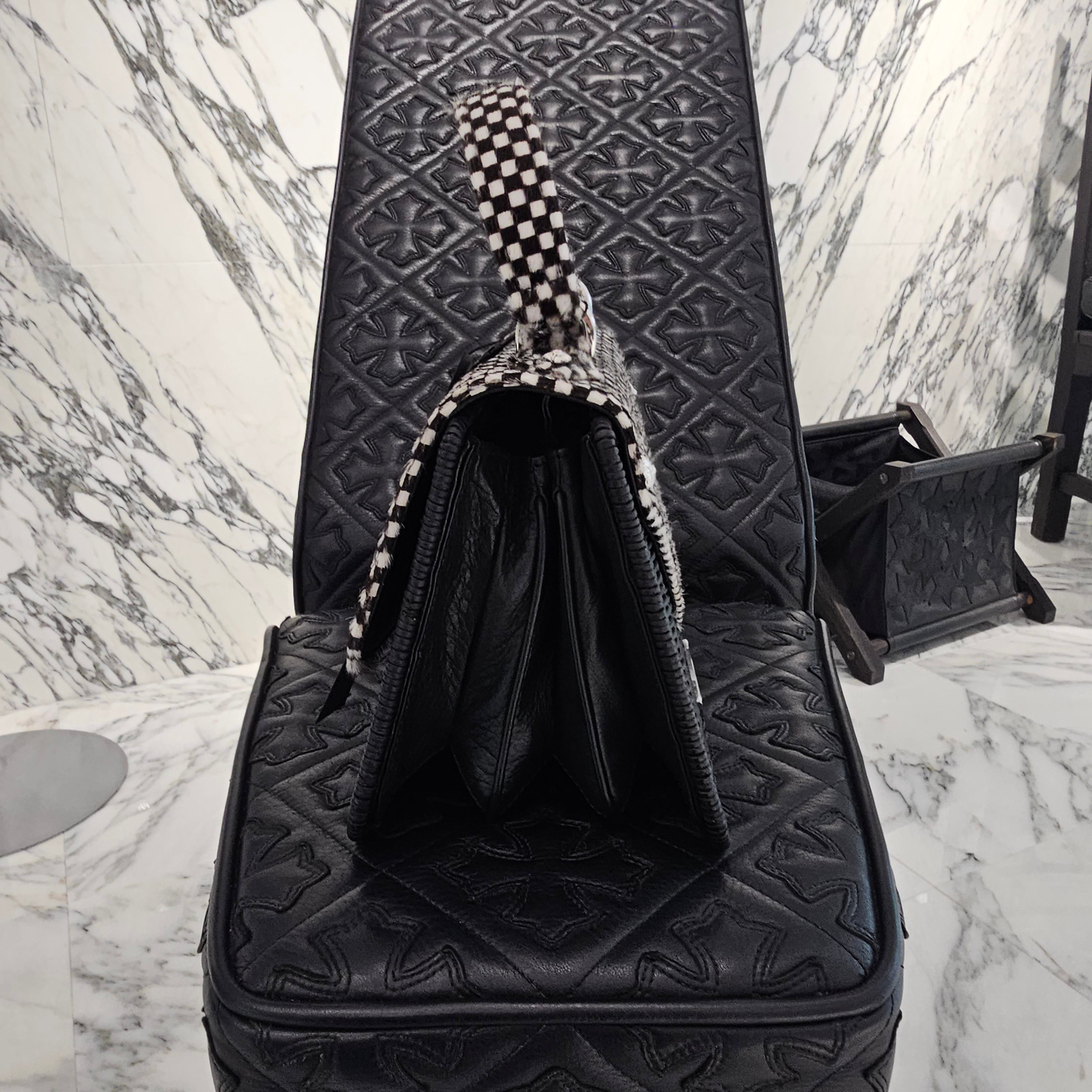 CHROME HEARTS CH Cross Harako Leather Checkerboard Straw Bag クロムハーツ CHクロス ハラコレザー チェッカーボード ストローバッグ