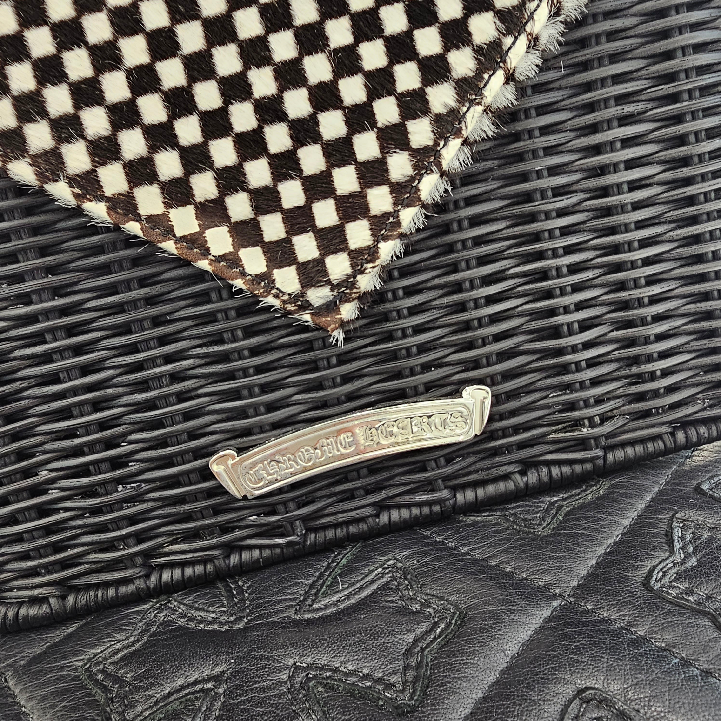 CHROME HEARTS CH Cross Harako Leather Checkerboard Straw Bag クロムハーツ CHクロス ハラコレザー チェッカーボード ストローバッグ