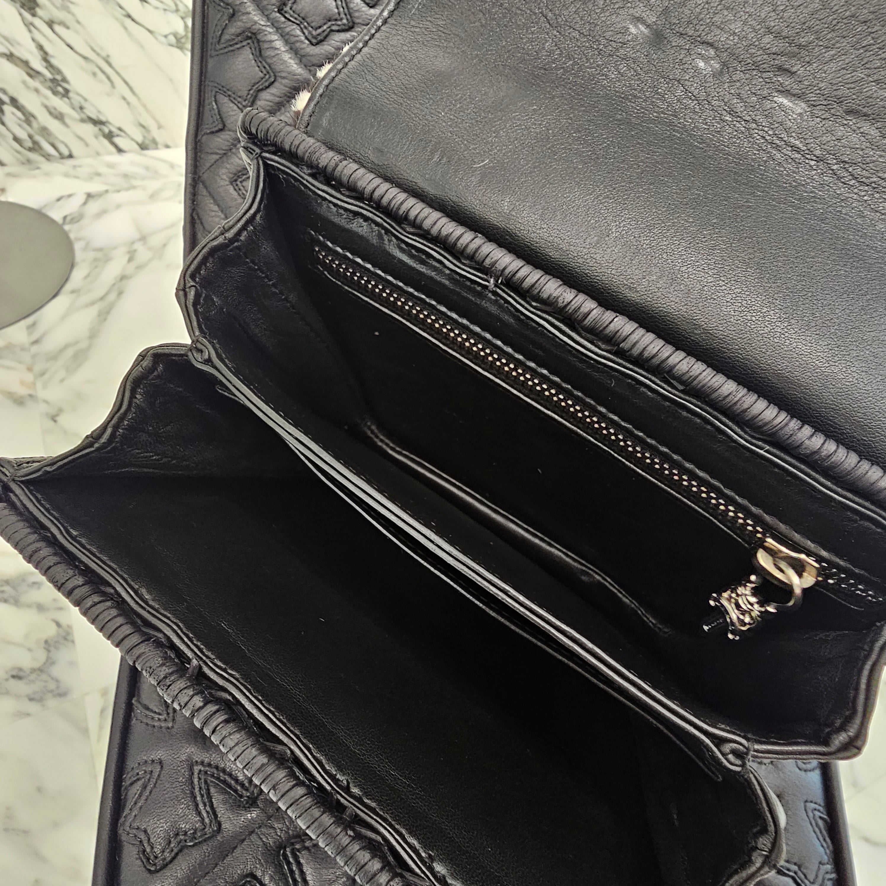 CHROME HEARTS CH Cross Harako Leather Checkerboard Straw Bag クロムハーツ CHクロス ハラコレザー チェッカーボード ストローバッグ